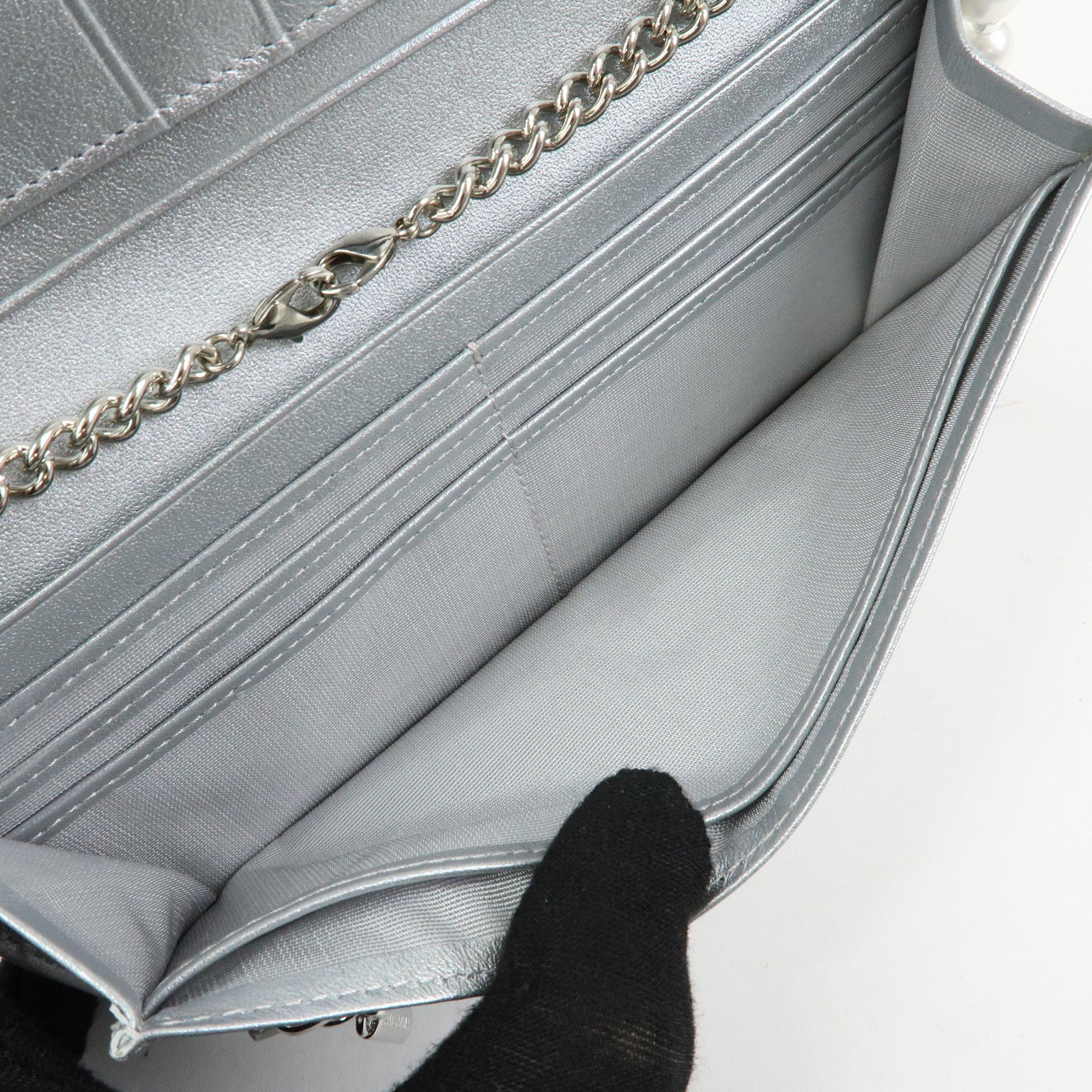 ANTEPRIMA PVC Wire Chain Pearl Hand Bag Long Wallet Silver