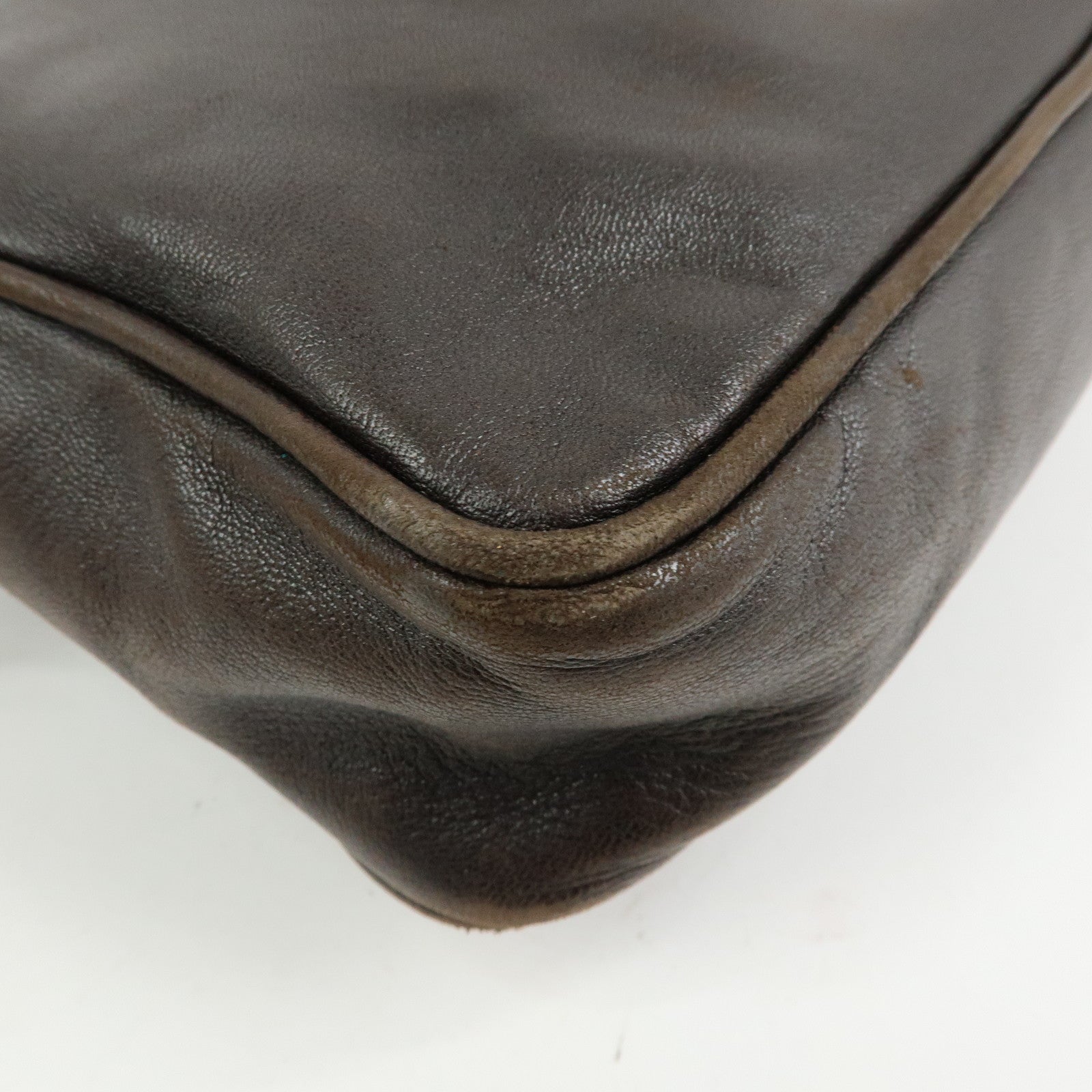 FENDI Leather 2Way Bag Hand Bag Shoulder Bag Brown