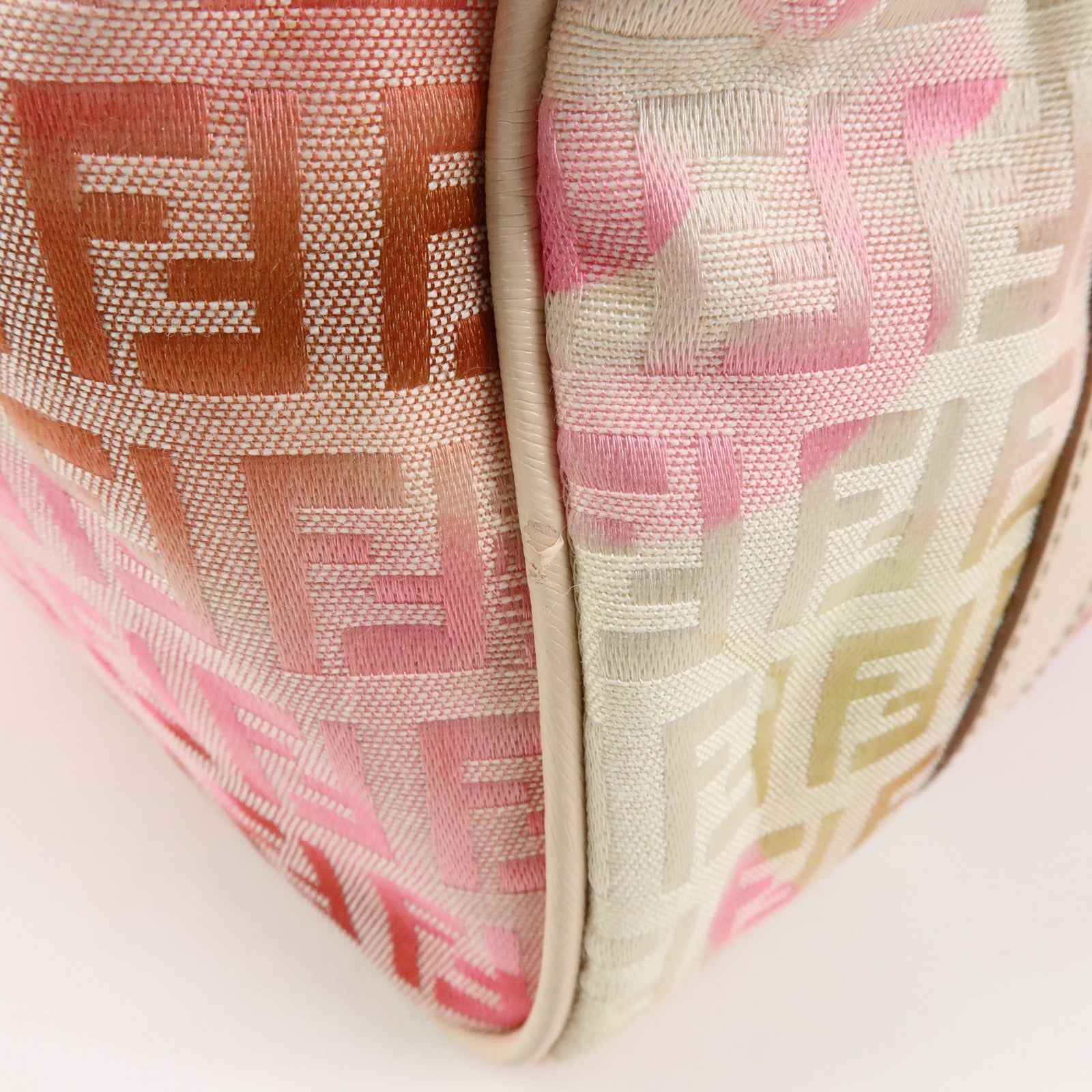 FENDI Zucchino Canvas Leather Mini Boston Bag Hand Bag Pink Ivory
