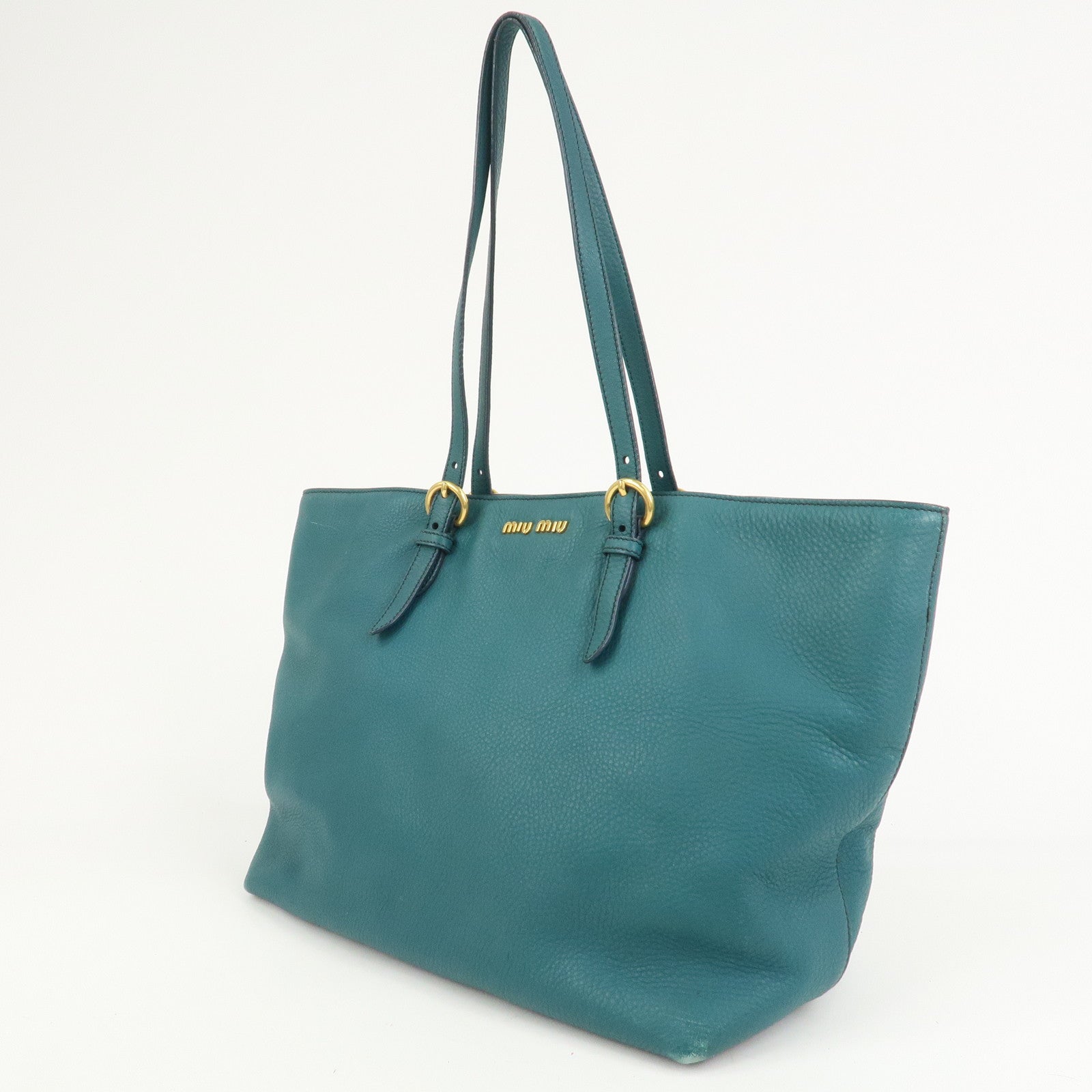 MIU MIU Logo Leather 2Way Bag Hand Bag Shoulder Bag Blue RR1905