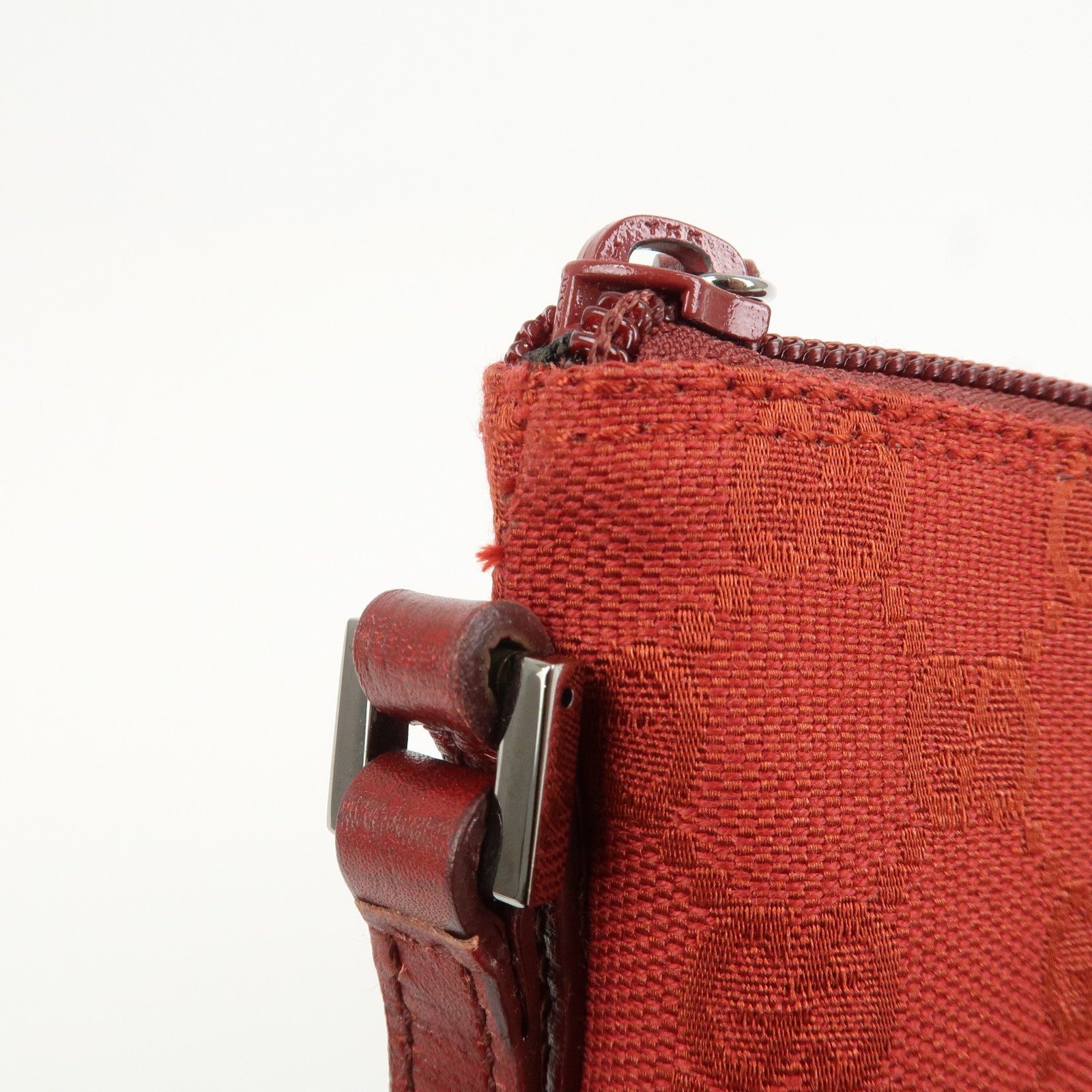 GUCCI Boat Bag GG Canvas Leather Hand Bag Pouch Red 07198