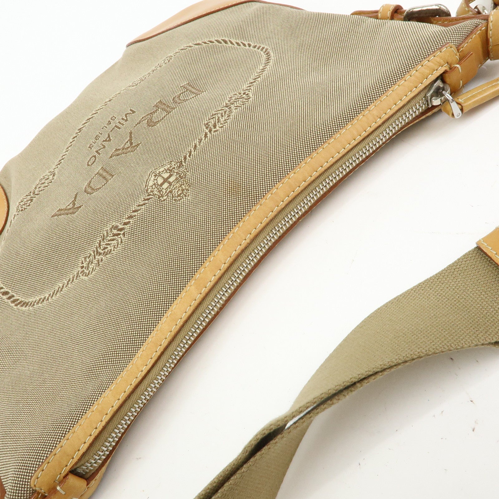 PRADA Logo Jacquard Leather Shoulder Bag Crossbody Bag Camel BT0533