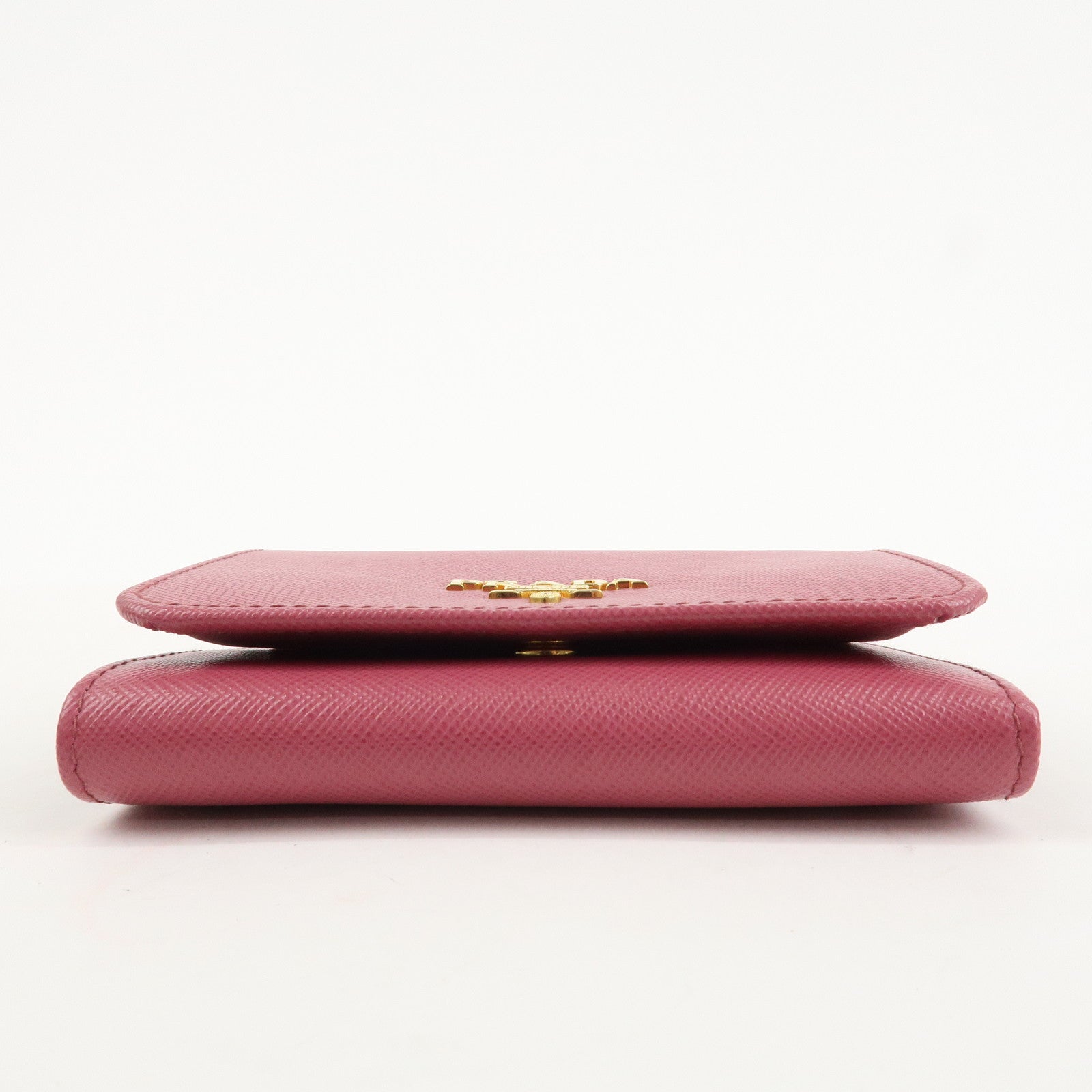 PRADA Logo Saffiano Leather Tri-fold Compact Wallet Pink 1M0176 Used