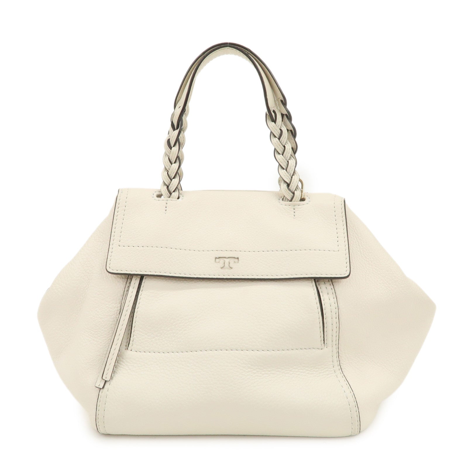 TORY BURCH Logo Leather 2Way Bag Hand Bag Shoulder Bag Ivory