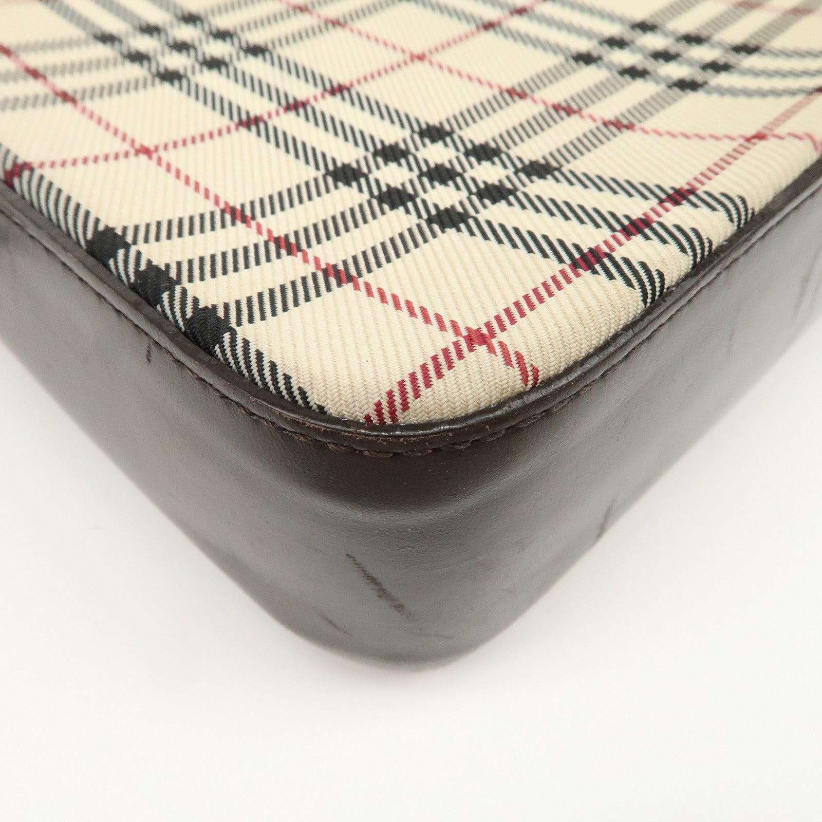 BURBERRY Leather Canvas Shoulder Bag Nova Plaid Brown