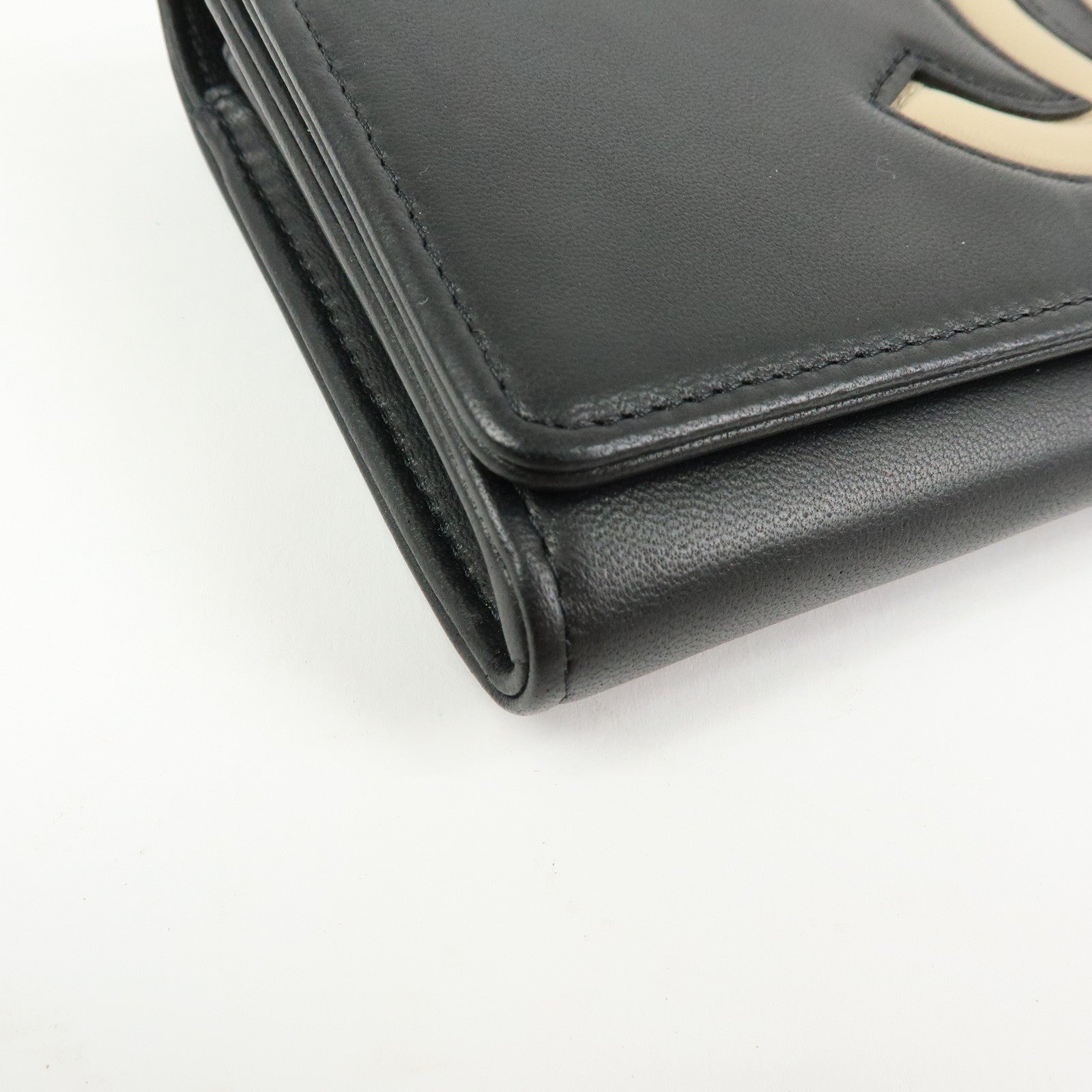 CHANEL Airline COCO Mark Lamb Skin Long Wallet Black A80896
