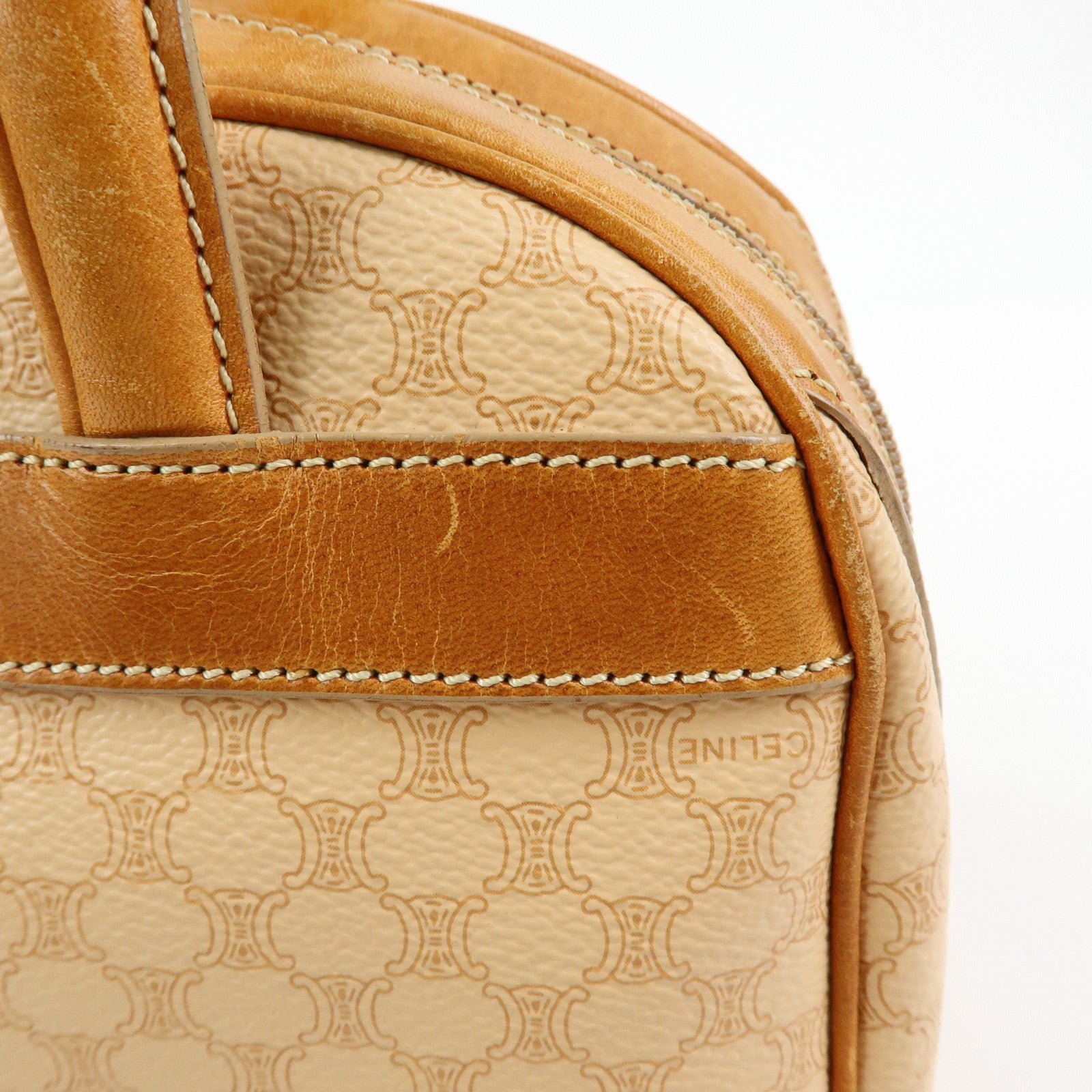 CELINE Macadam PVC Leather Hand Bag Boston Bag Beige Camel