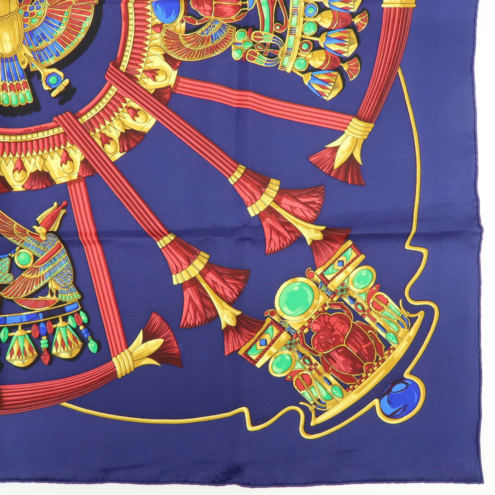 HERMES Carre 90 Silk 100% Scarf Caty Ancient Egypt Scarab Blue Red