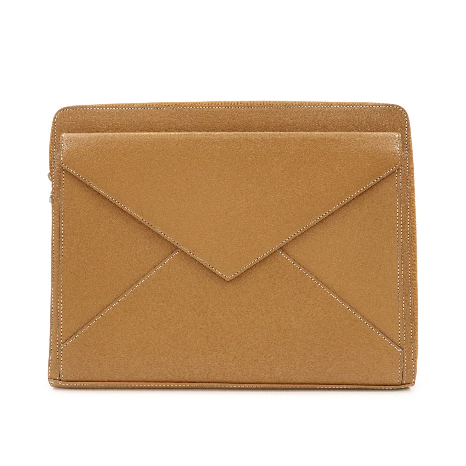 Cartier Leather Envelope Clutch Bag Pouch Brown