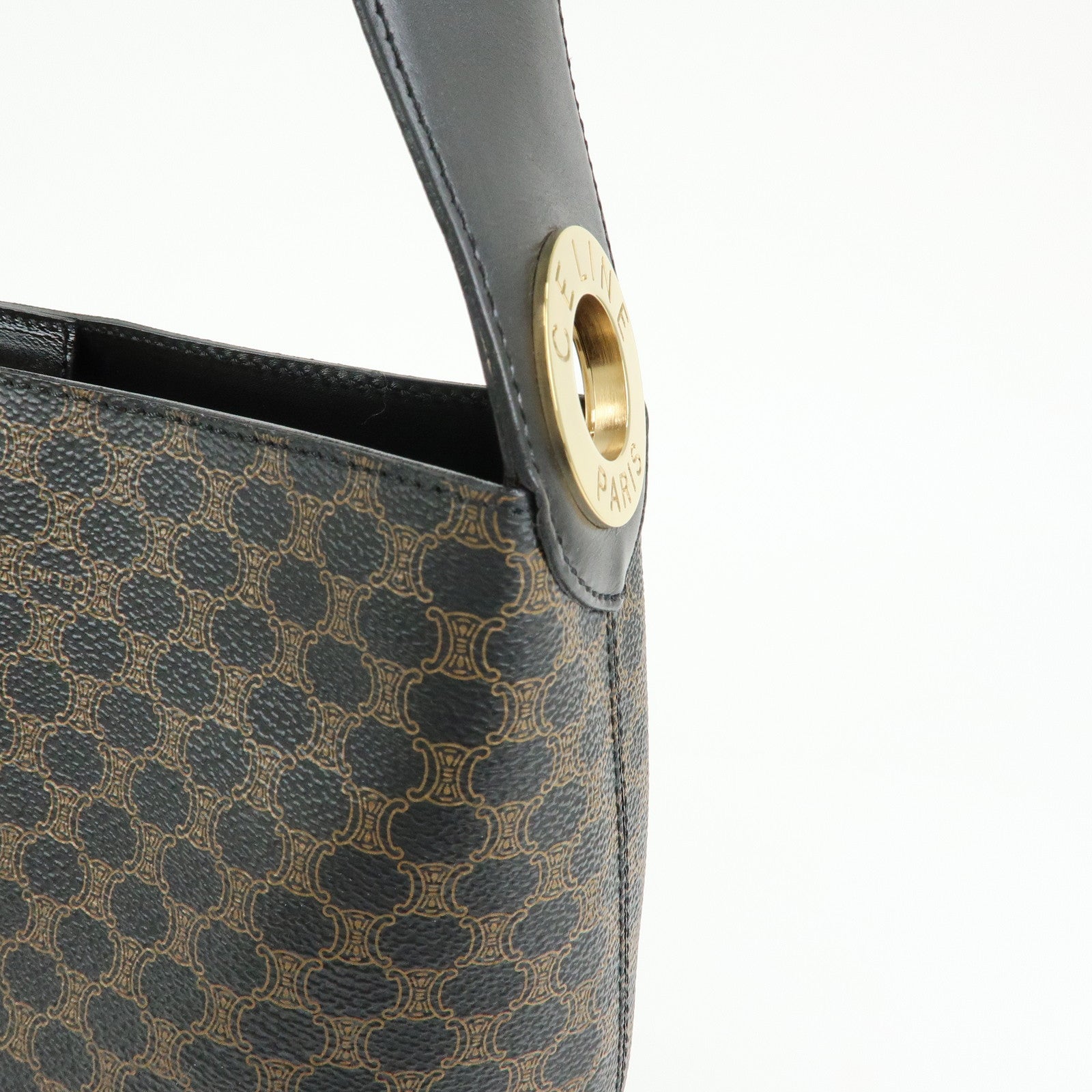 CELINE Macadam PVC Leather Shoulder Bag Black Brown