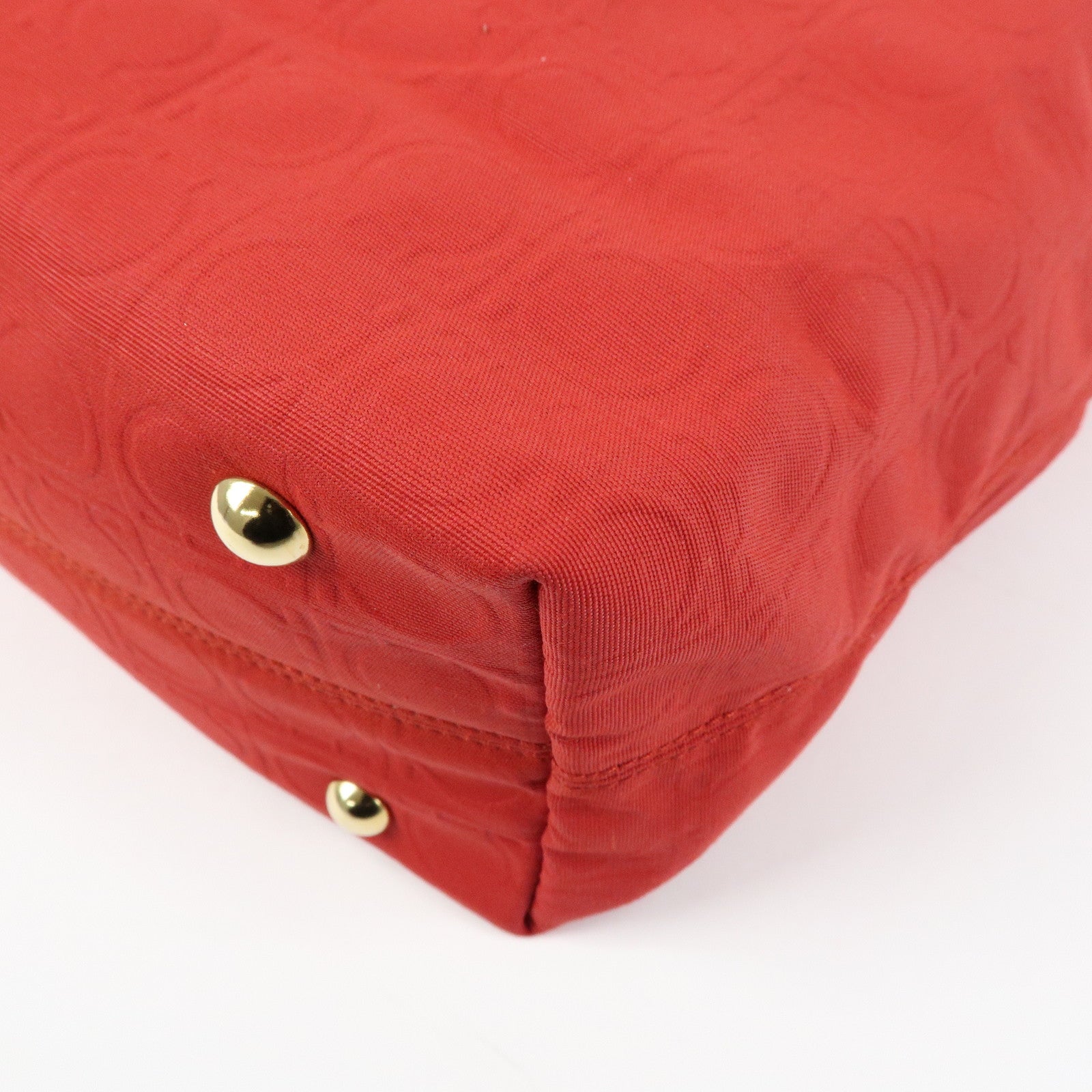 Ferragamo Gancini Canvas Leather Tote Shoulder Bag OSAKA 2004 Red