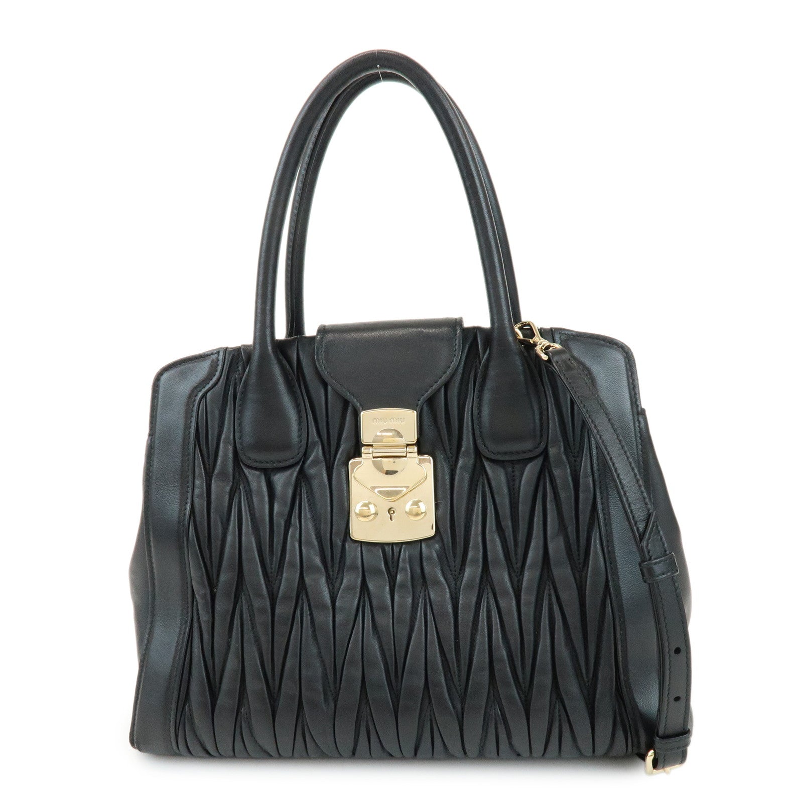 MIU MIU Matelasse Leather 2Way Bag Hand Shoulder Bag Black 5BA125