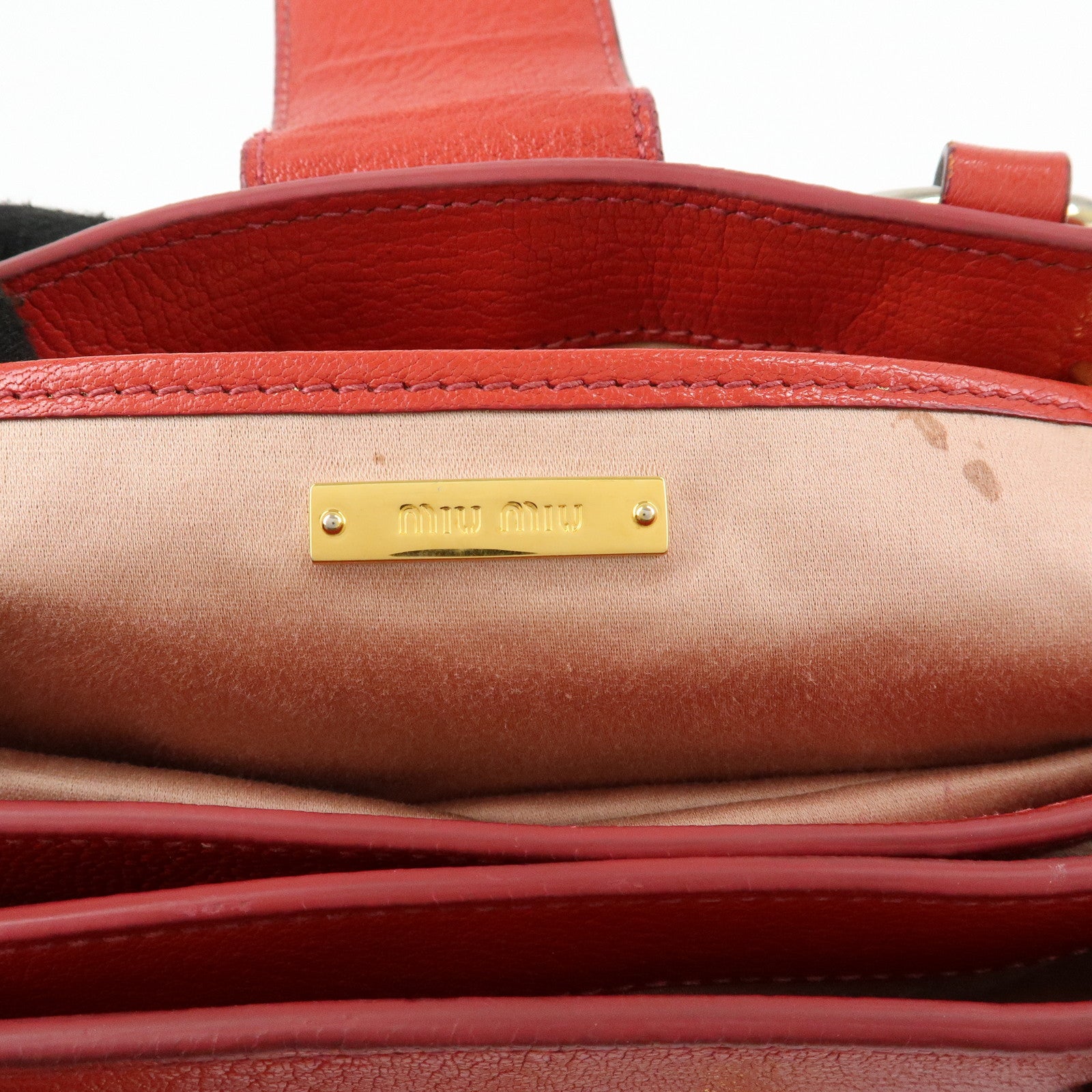 MIU MIU Madras Leather 2Way Bag Hand Bag Shoulder Bag Red