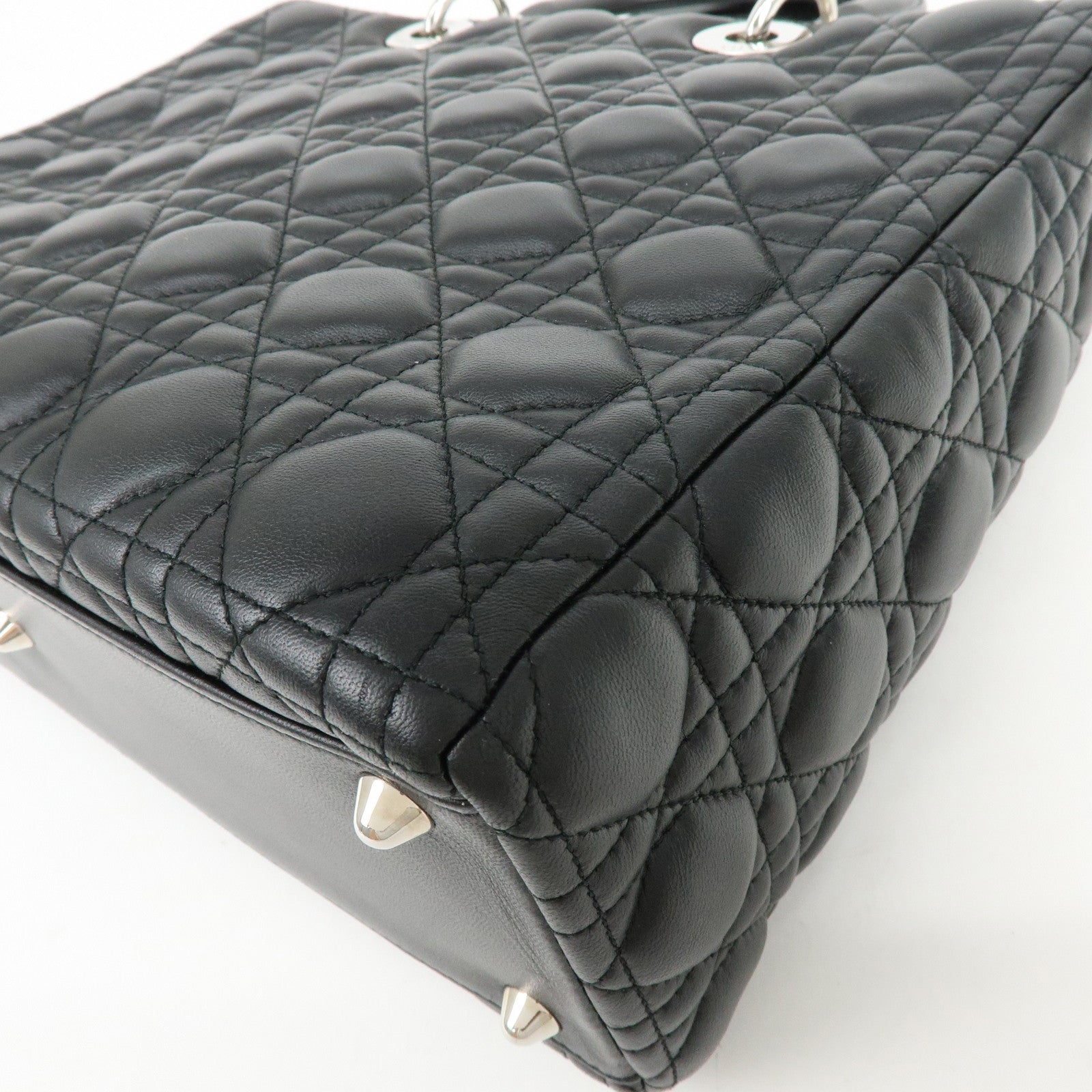 Christian Dior Cannage Large Lamb Skin 2Way Bag Hand Bag Black