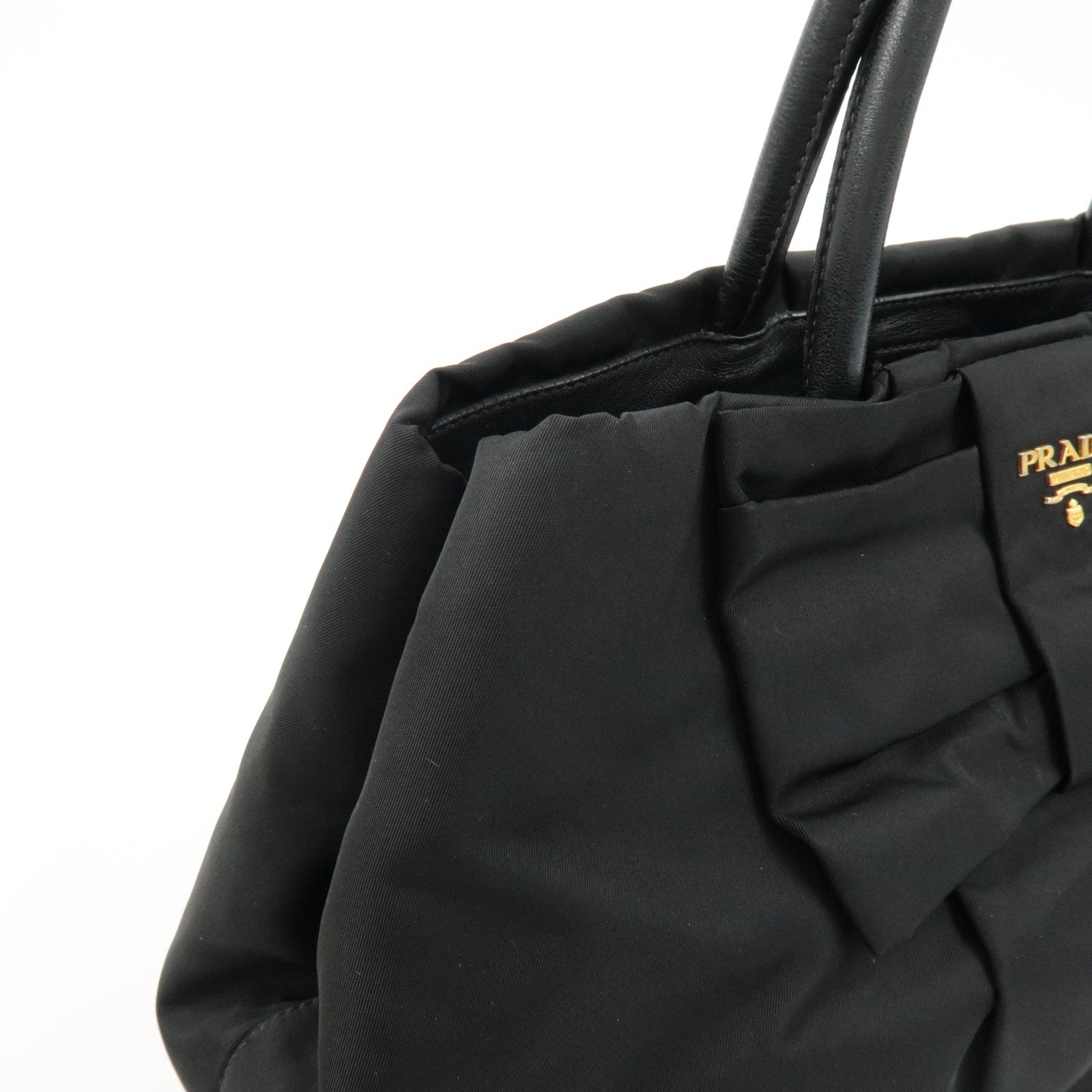 PRADA Nylon Leather Ribbon Hand Bag Tote Bag Black BN1601 Used