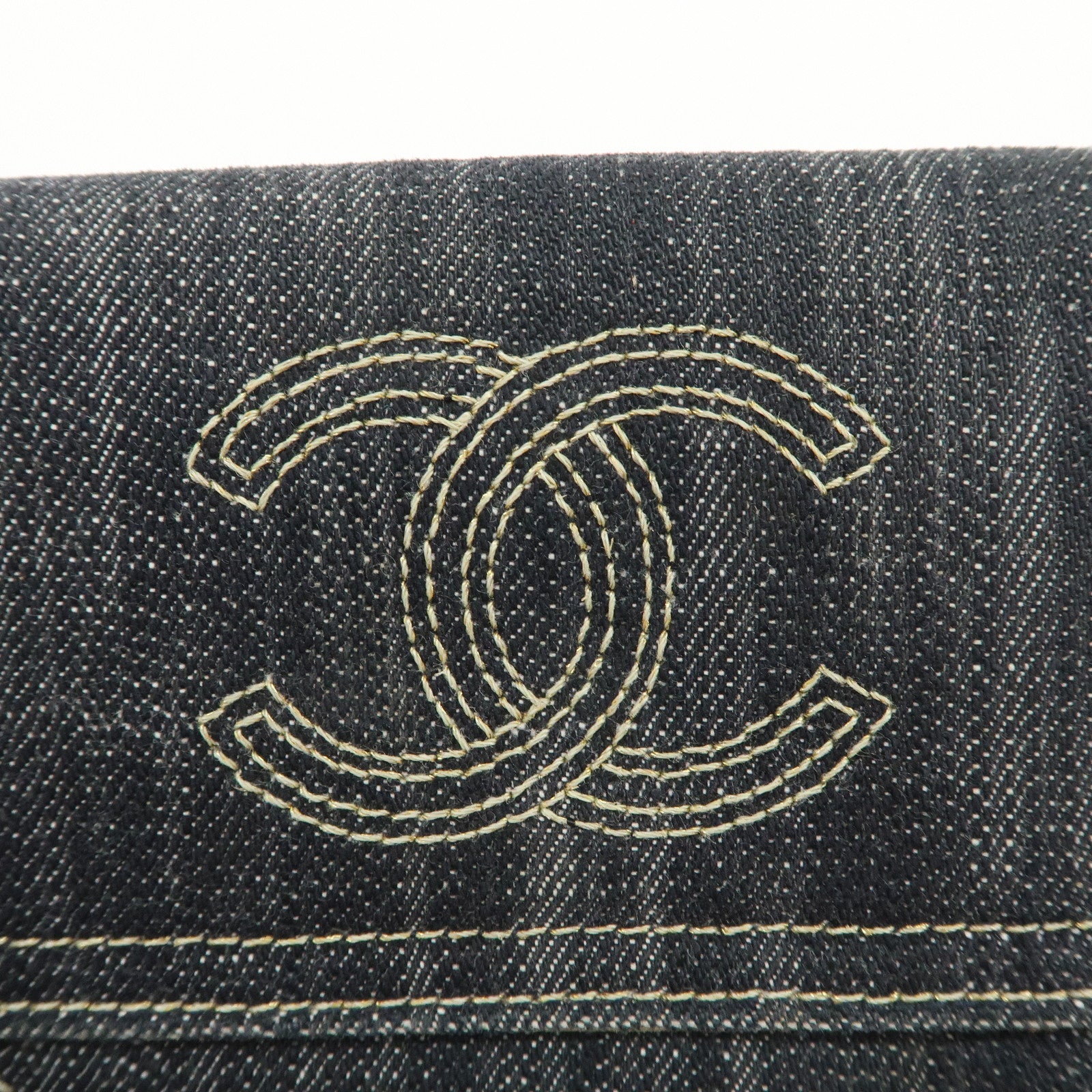CHANEL COCO Mark Denim Bi-fold Compact Wallet Blue A31991