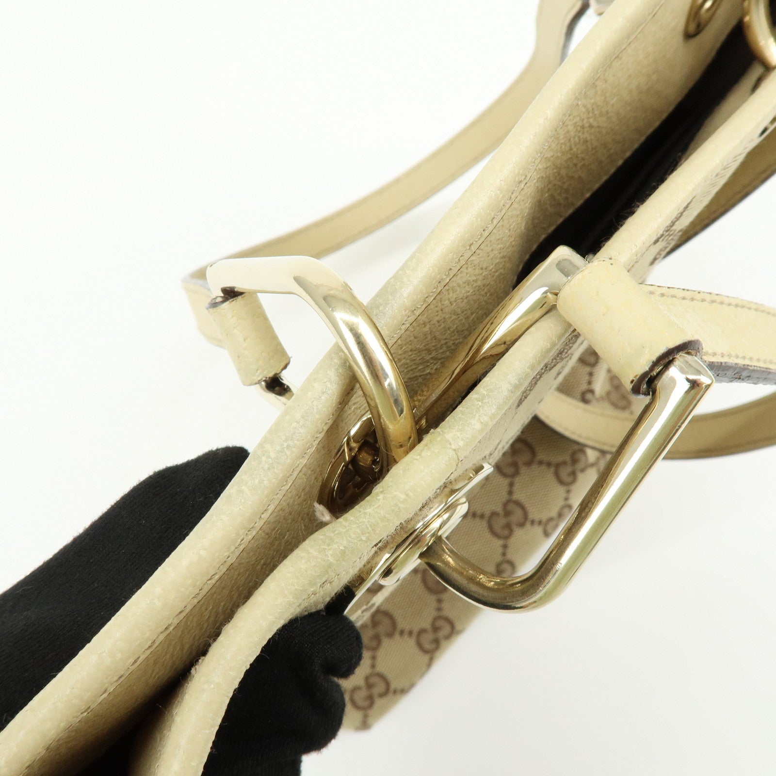 GUCCI GG Canvas Leather Tote Bag Hand Bag Beige Ivory 120840