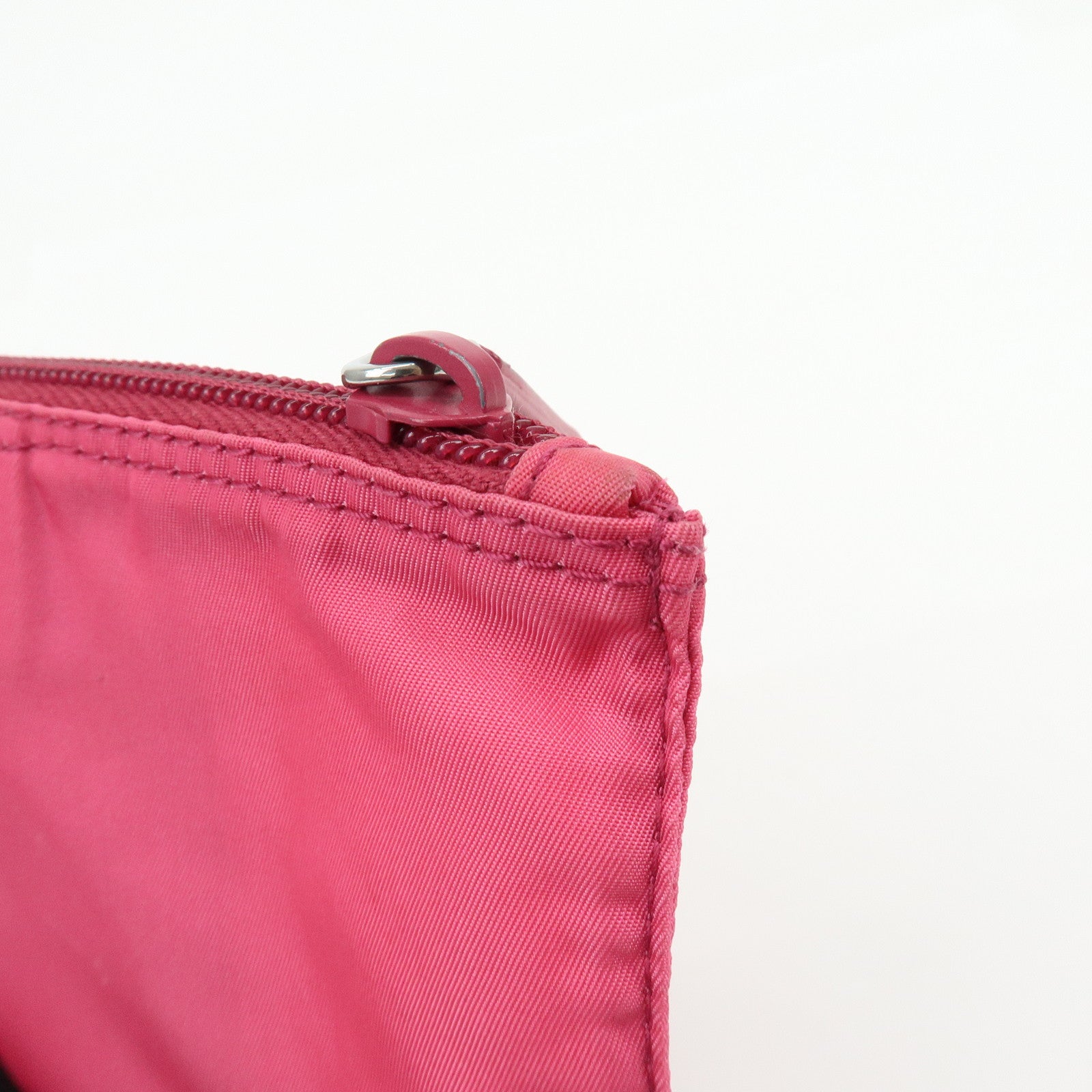 PRADA Triangle Logo Nylon Saffiano Leather Cosmetic Pouch Pink