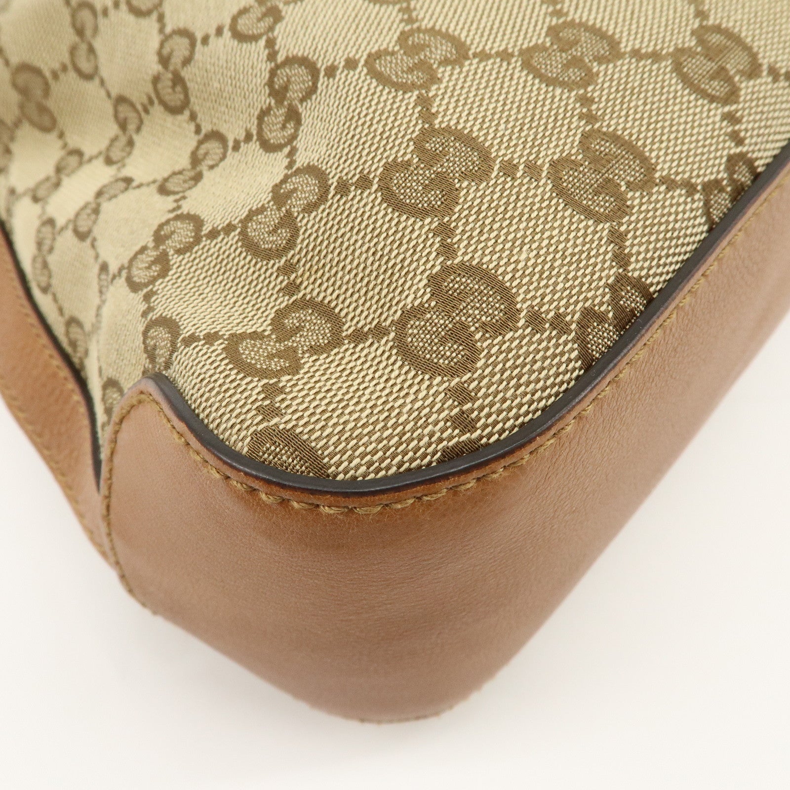 GUCCI Marrakech GG Canvas Leather Shoulder Bag Beige Brown 257026 Used