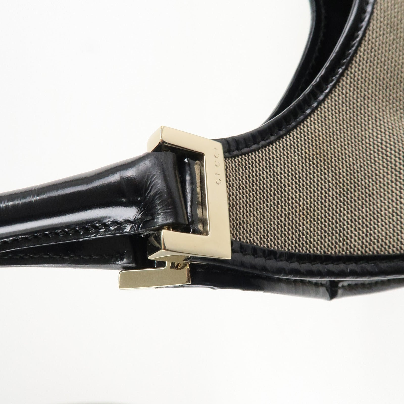 GUCCI Jackie Leather Shoulder Bag Beige Black 002.1067 Used