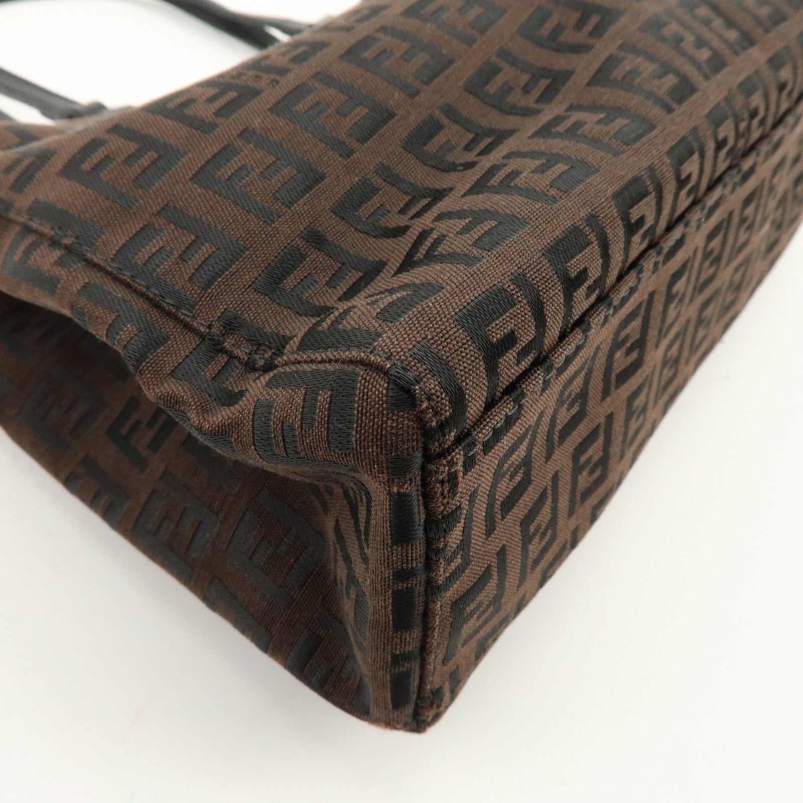 FENDI Zucchino Canvas Leather Tote Bag Shoulder Bag Brown Black