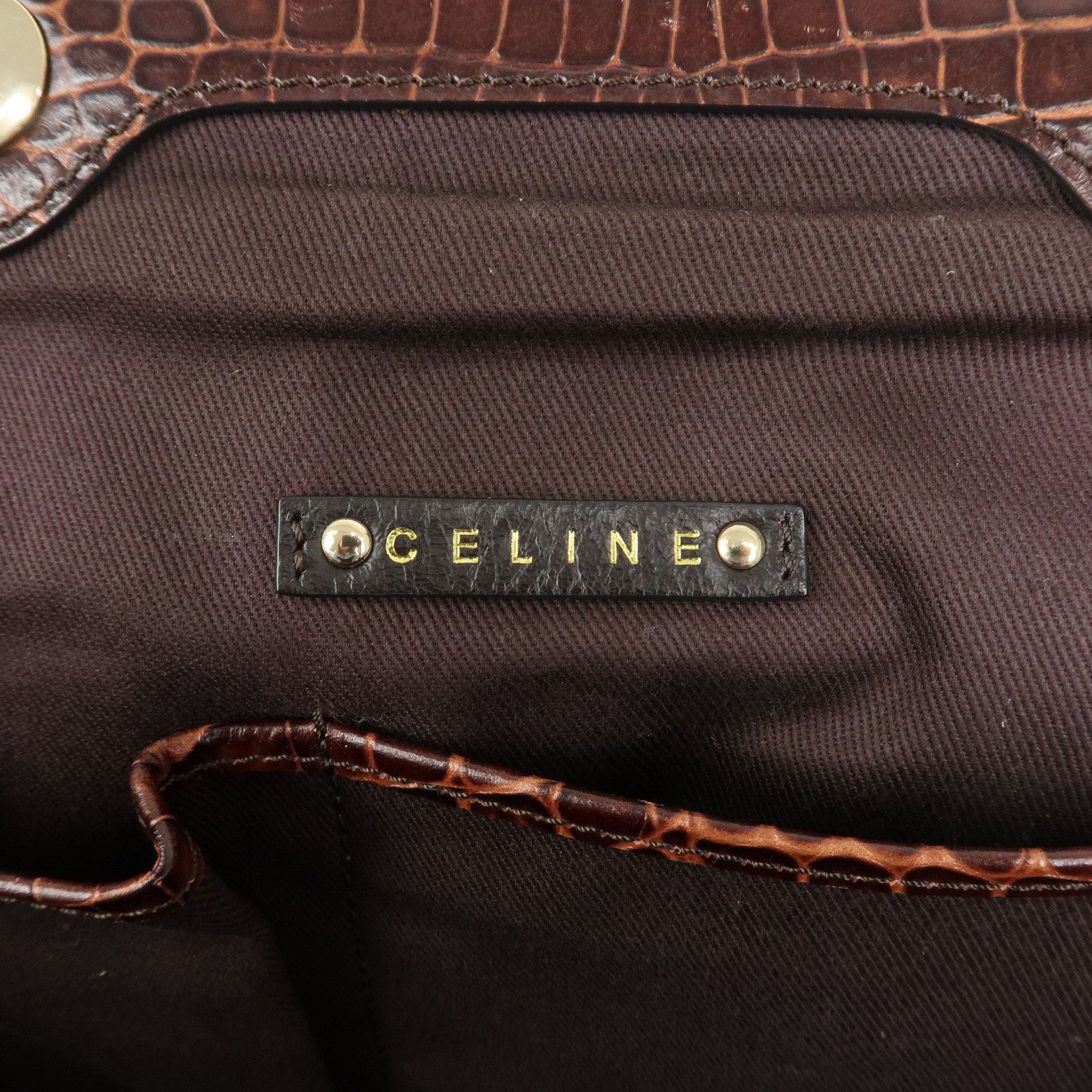 CELINE Macadam Canvas Embossed Leather Shoulder Bag Hand Bag Brown