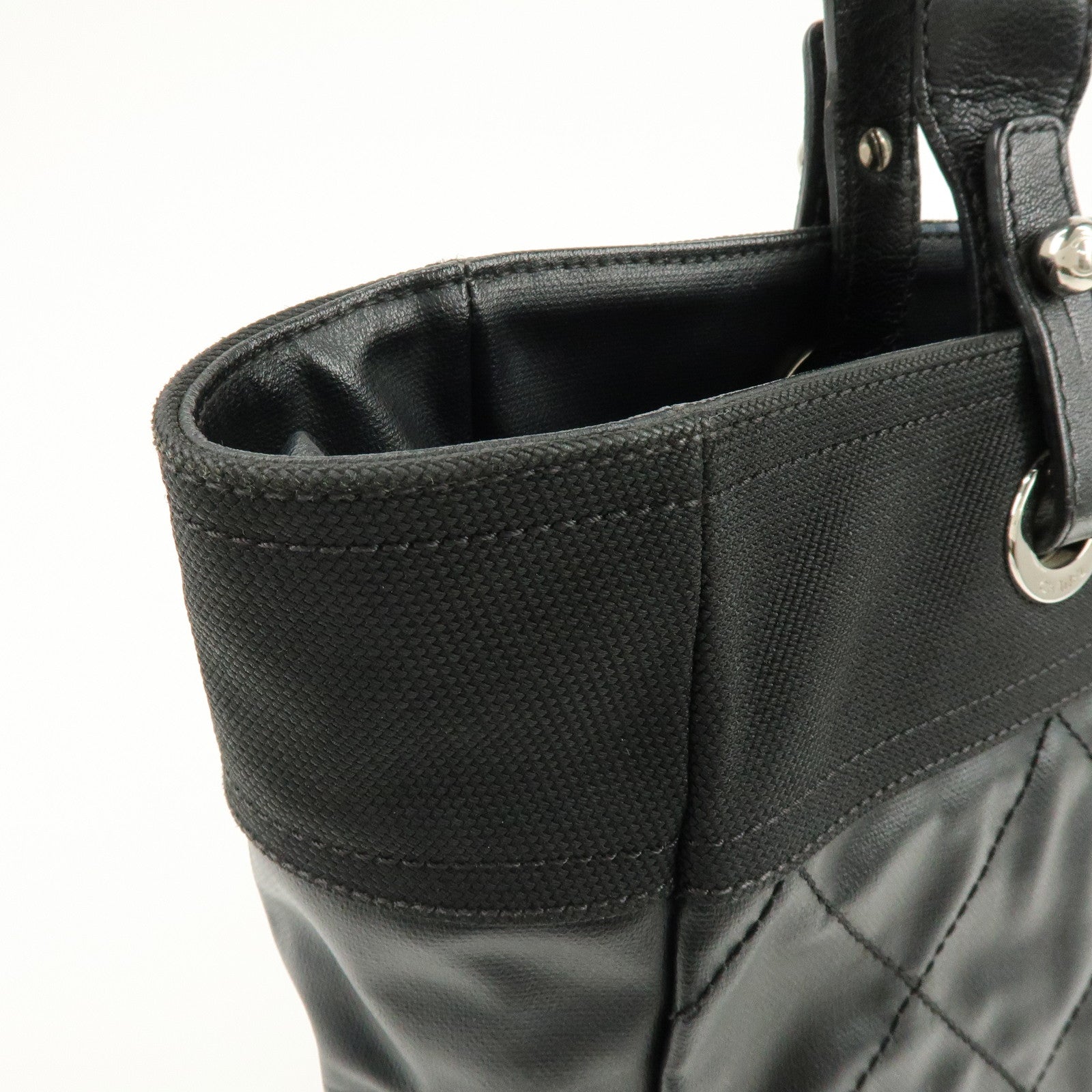 CHANEL PVC Canvas Leather Paris Biarritz MM Tote Hand Bag A34209