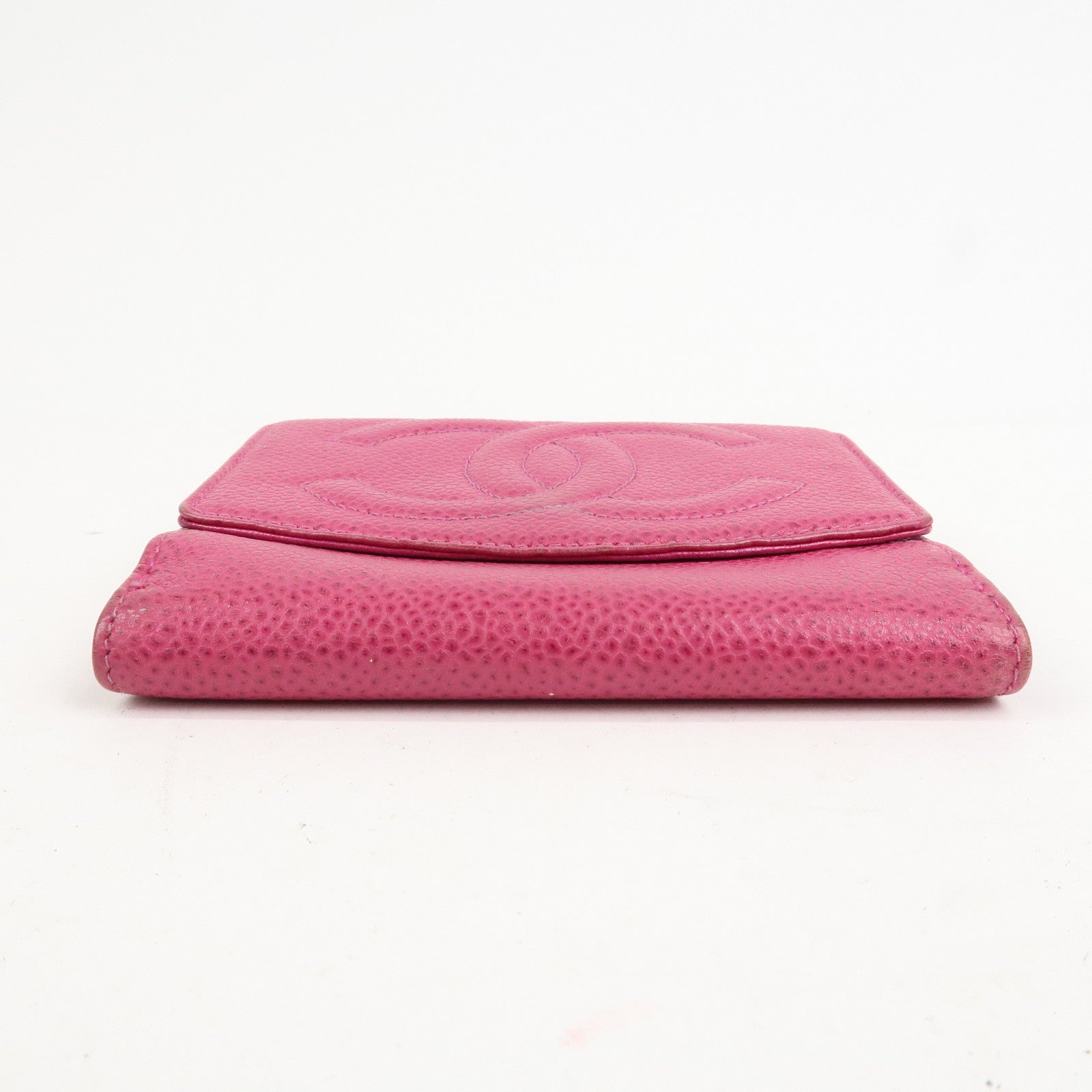 CHANEL COCO Mark Caviarskin Double Hook Bi-fold Wallet Pink