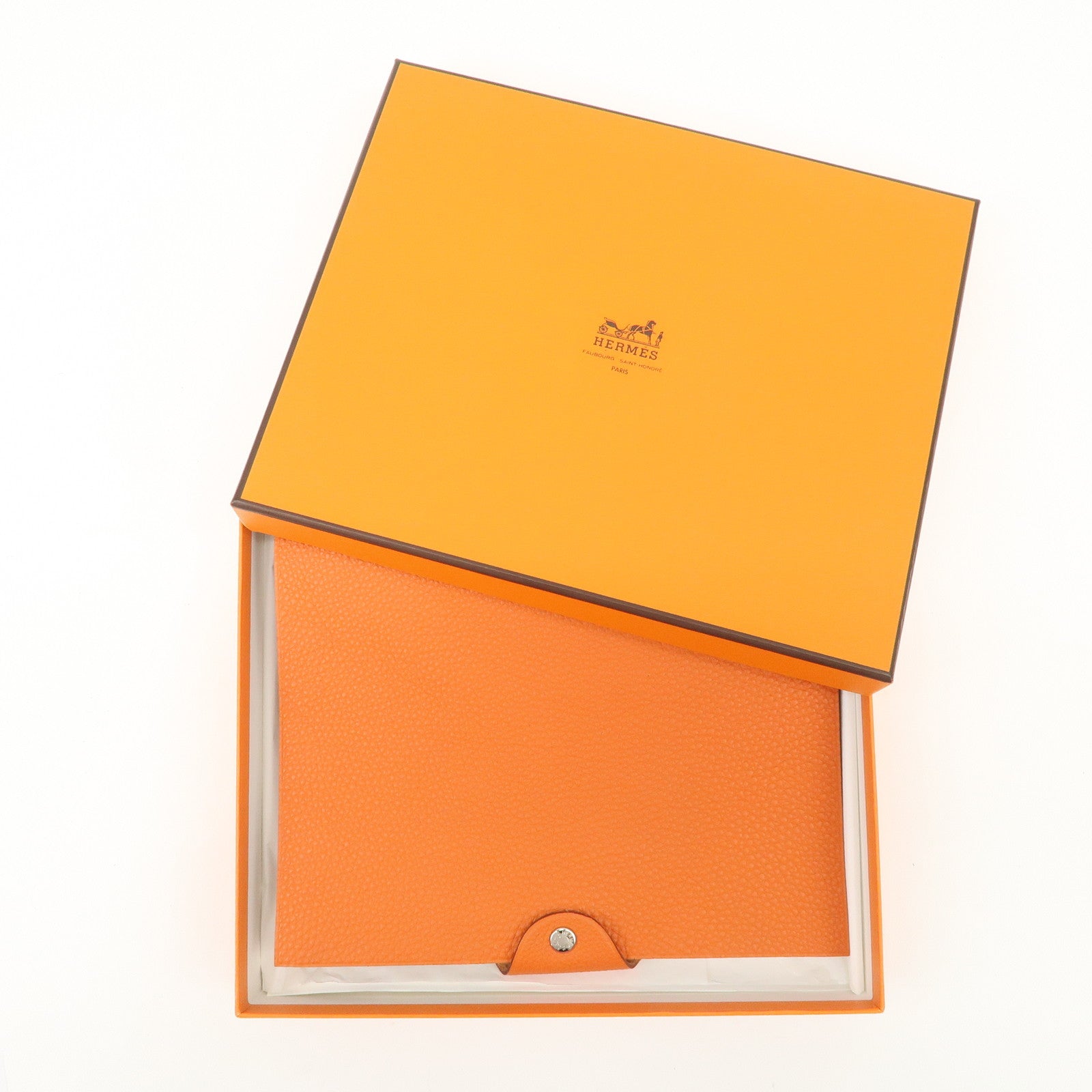 HERMES Togo Leather Ulysse MM □J Stamped Notebook Cover Potiron Orang