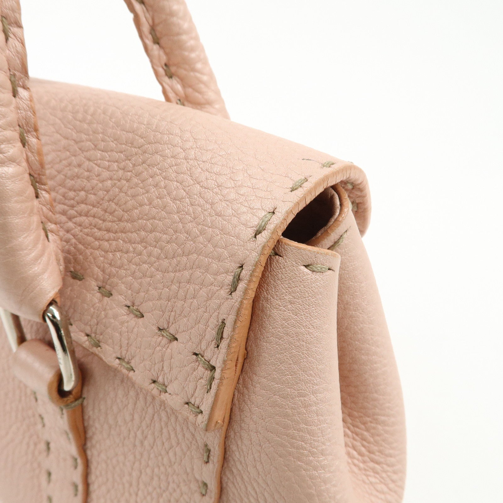 FENDI Selleria Leather Mini Linda Hand Bag Pink Silver HDW 8BR486