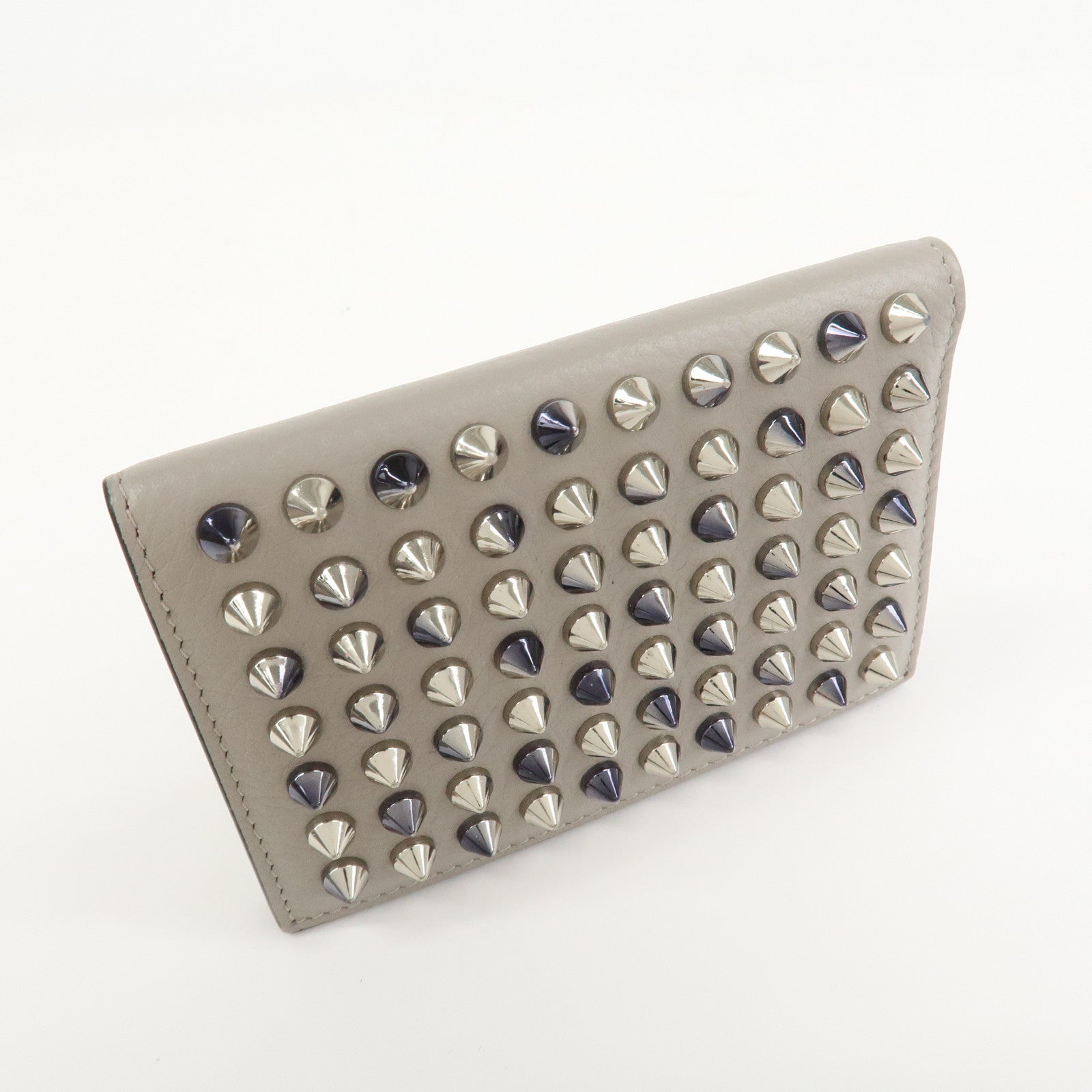 Christian Louboutin Leather Card Case Card Holder Studs Gray