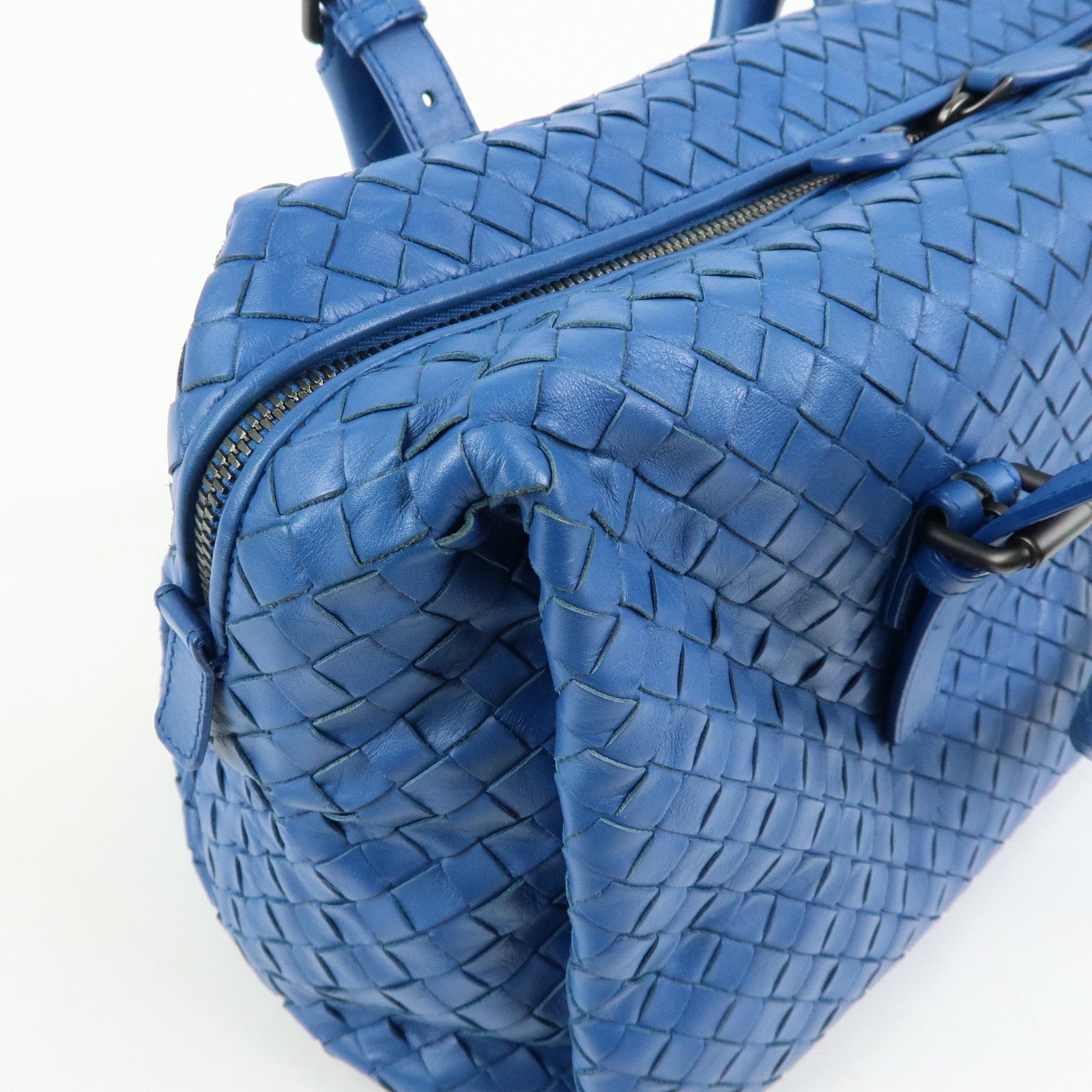 BOTTEGA VENETA Intrecciato Nappa Leather Boston Bag Hand Bag Blue