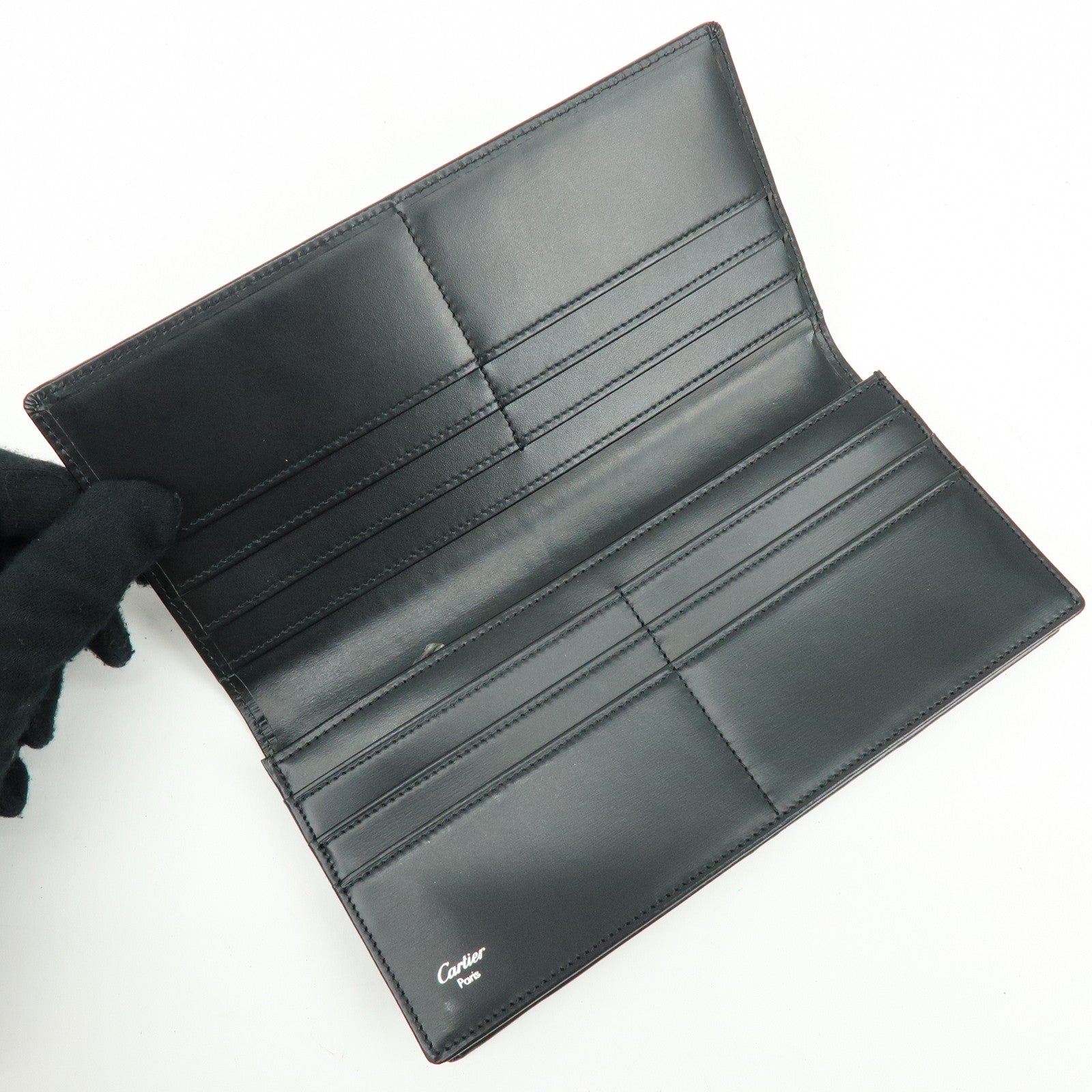 Cartier Pasha Leather Bi-fold Long Wallet Continental Wallet Black