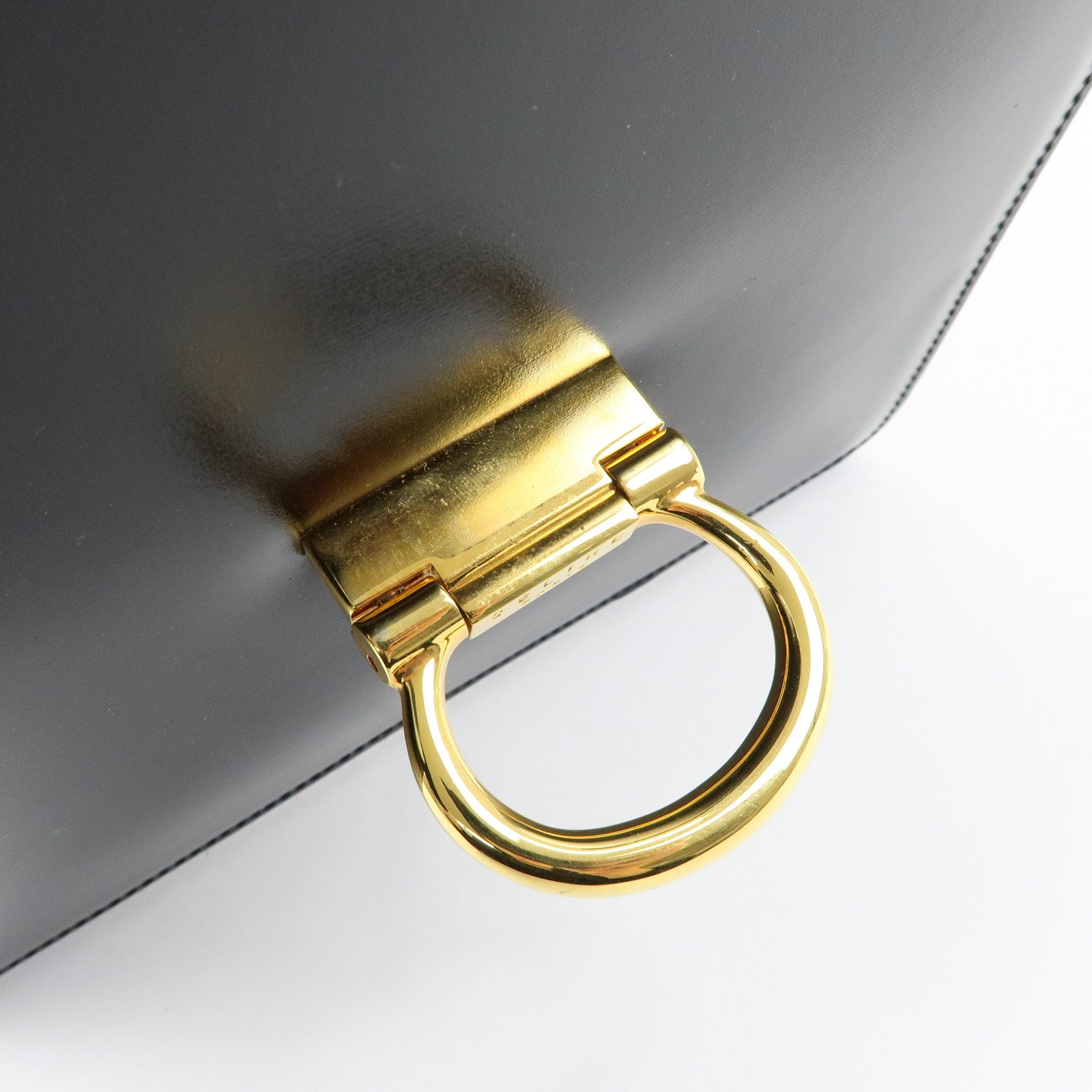 CELINE Leather Double Flap Hand Bag Black