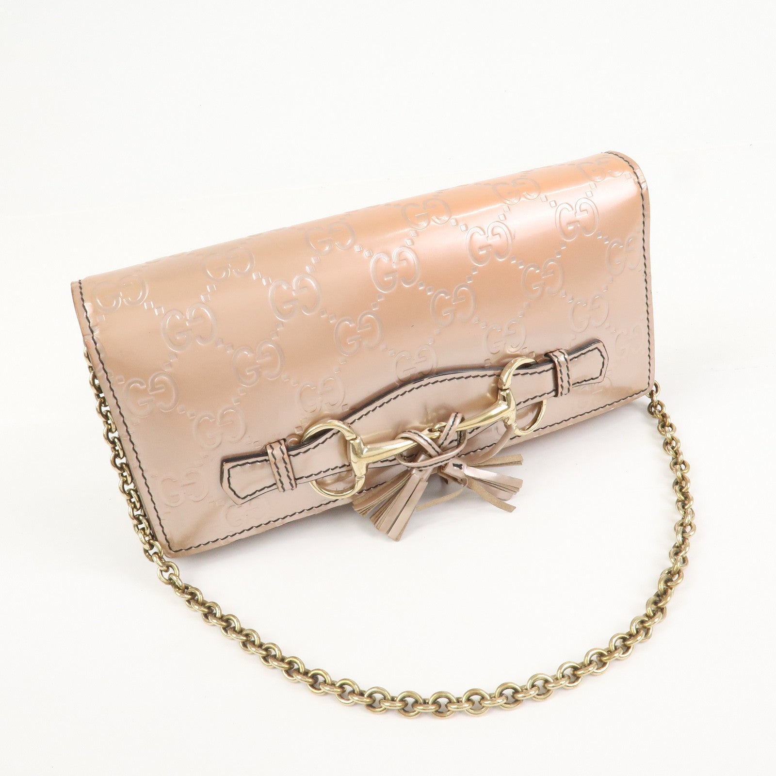 GUCCI Horsebit Guccissima Leather Chain Wallet Tassel Pink 295360