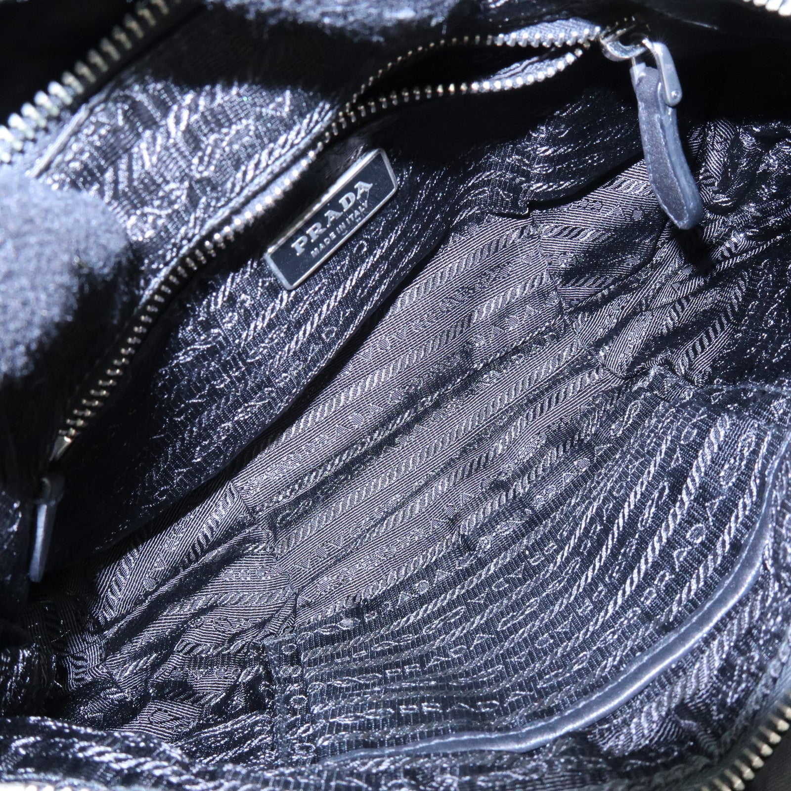 PRADA Logo Nylon Puffy Leather Shoulder Bag Hand Bag Black Silver