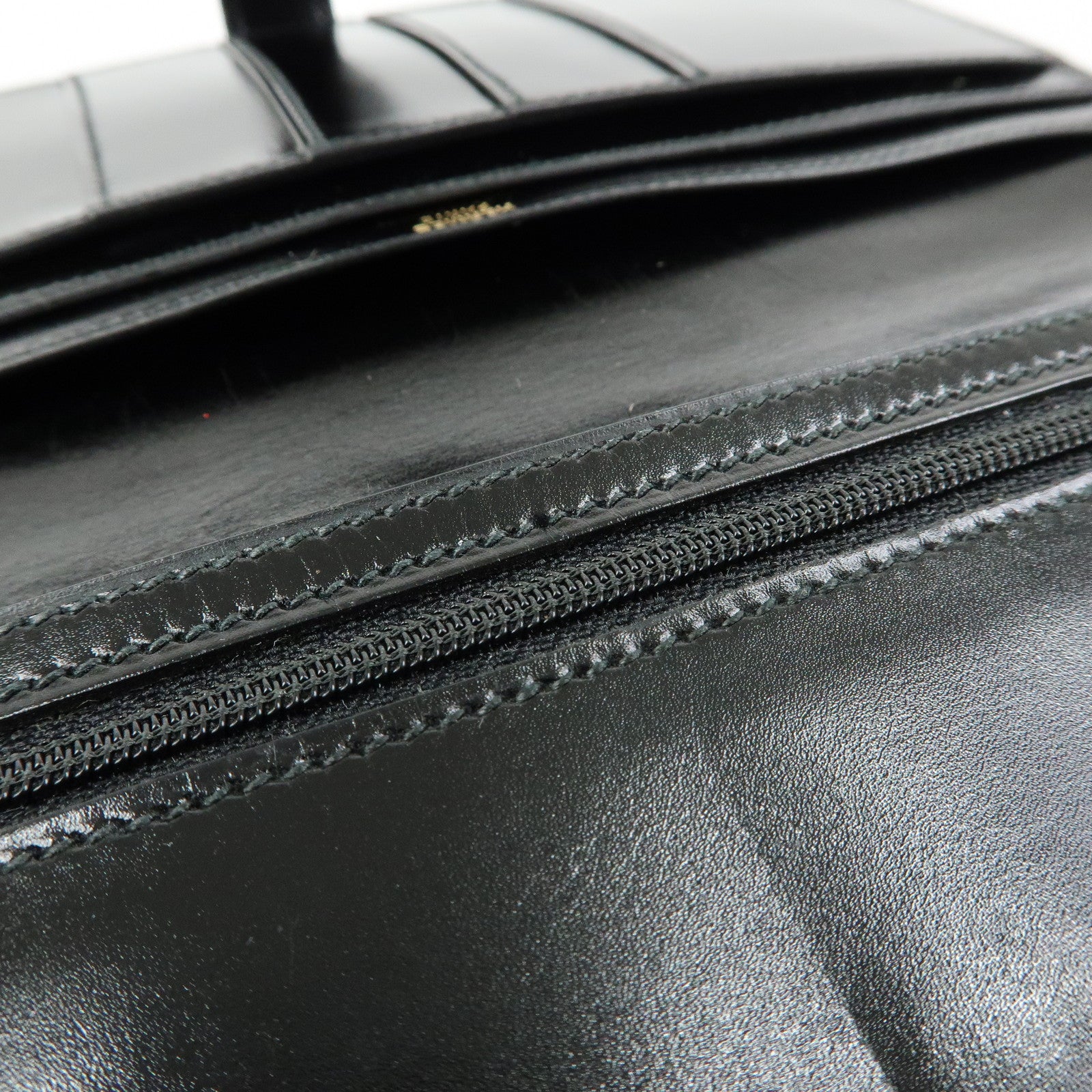 HERMES Bearn Box Calf Bi-fold Long Wallet 〇QStamped Black Gold