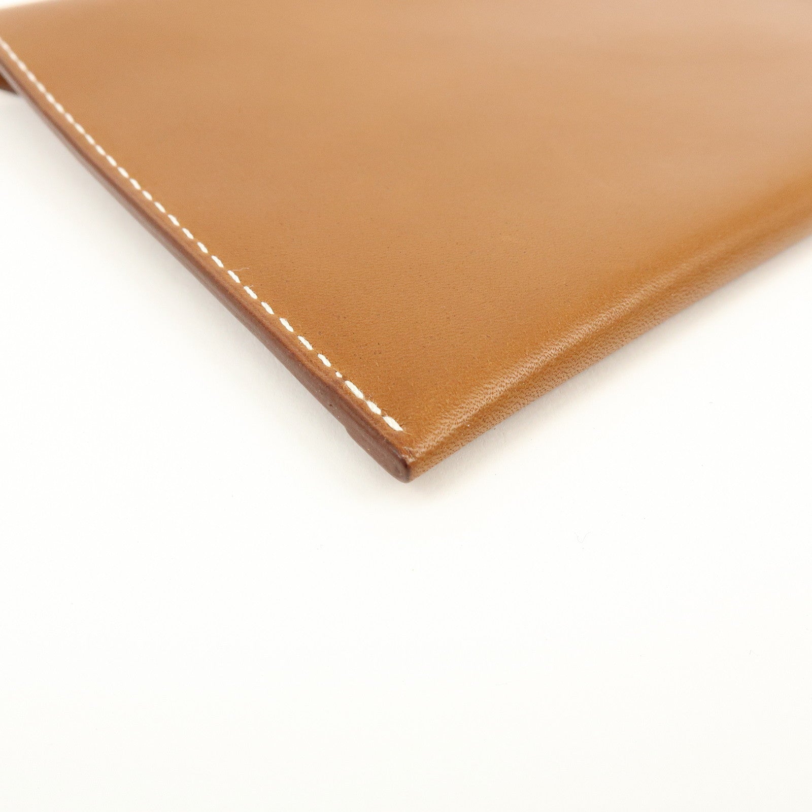 Hermes Enveloppe Box Calf Leather Card Case A Stamped Tan Brown