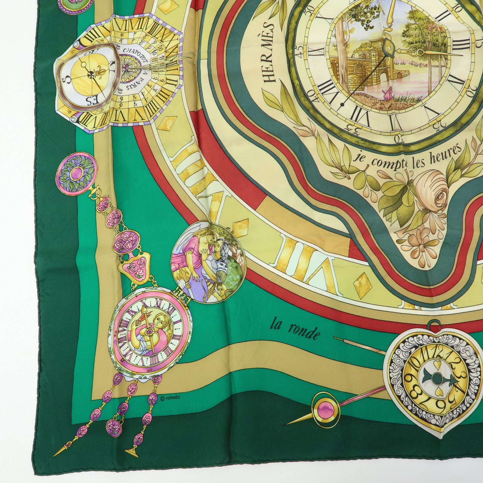 HERMES Carre 90 Set of 2 Silk 100% Scarf Navy Green