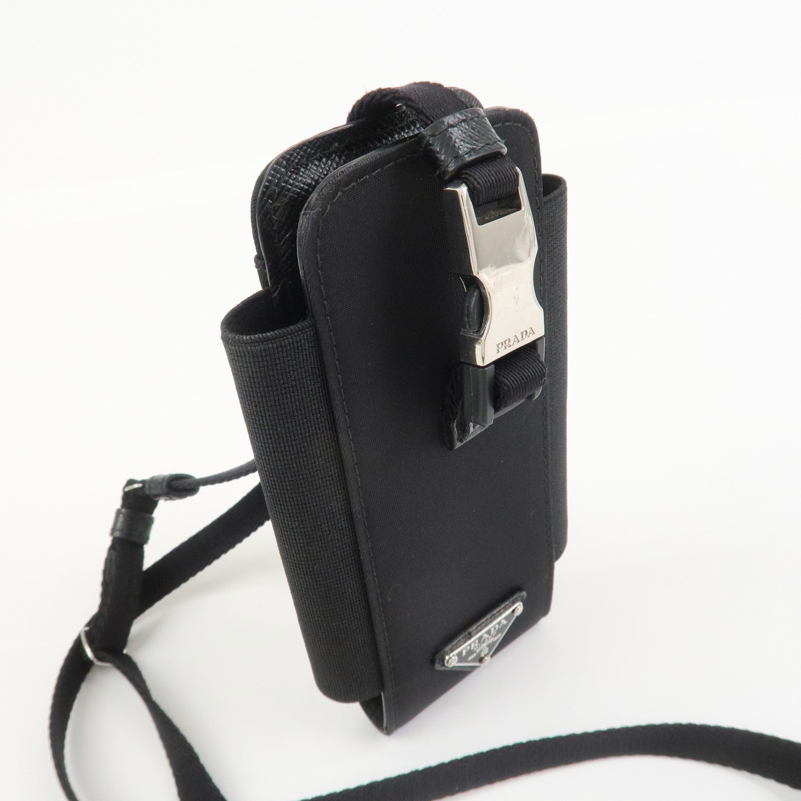 PRADA Triangle Logo Nylon Leather Phone Case Black 1ZT023