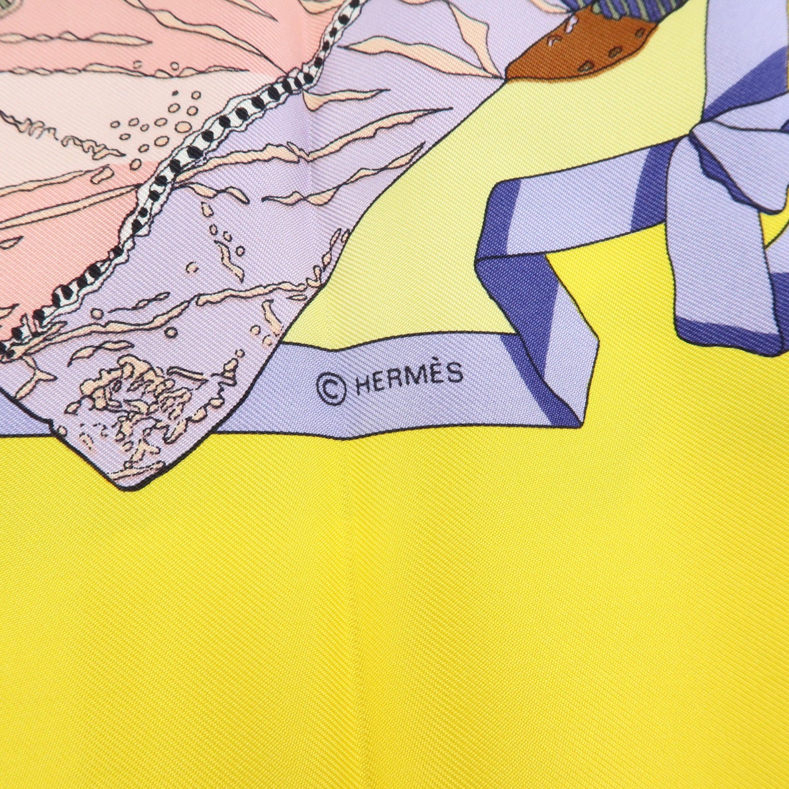 HERMES Carre 90 Silk 100% Scarf HELLO DOLLY Yellow