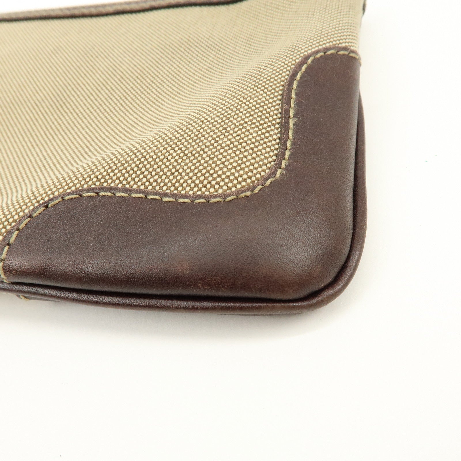 PRADA Logo Jacquard Leather Pouch Cosmetic Case Beige Brown