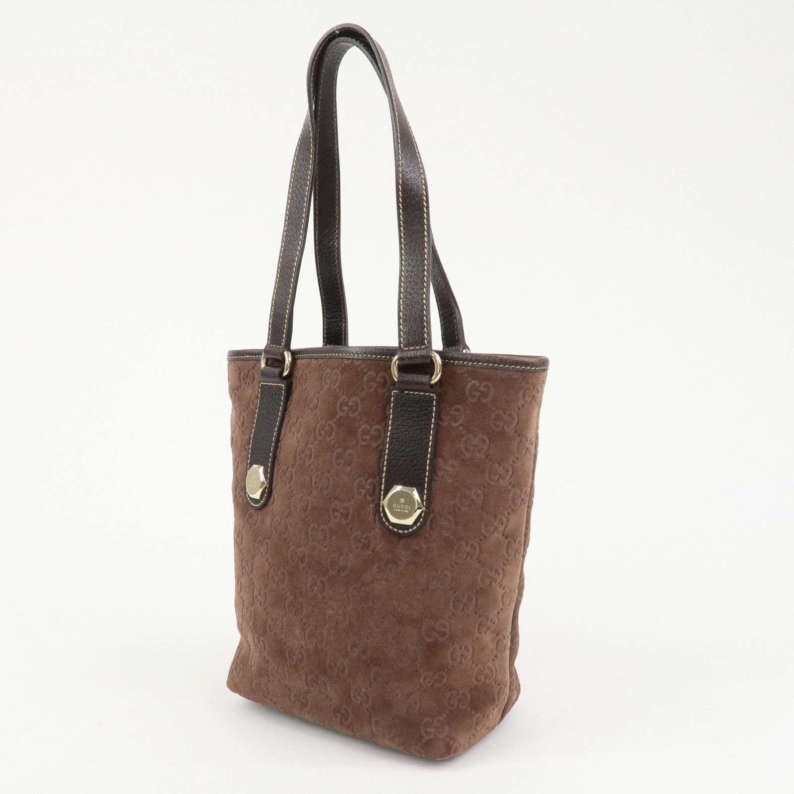 GUCCI GG Monogram Suede Leather Tote Bag Brown 153361