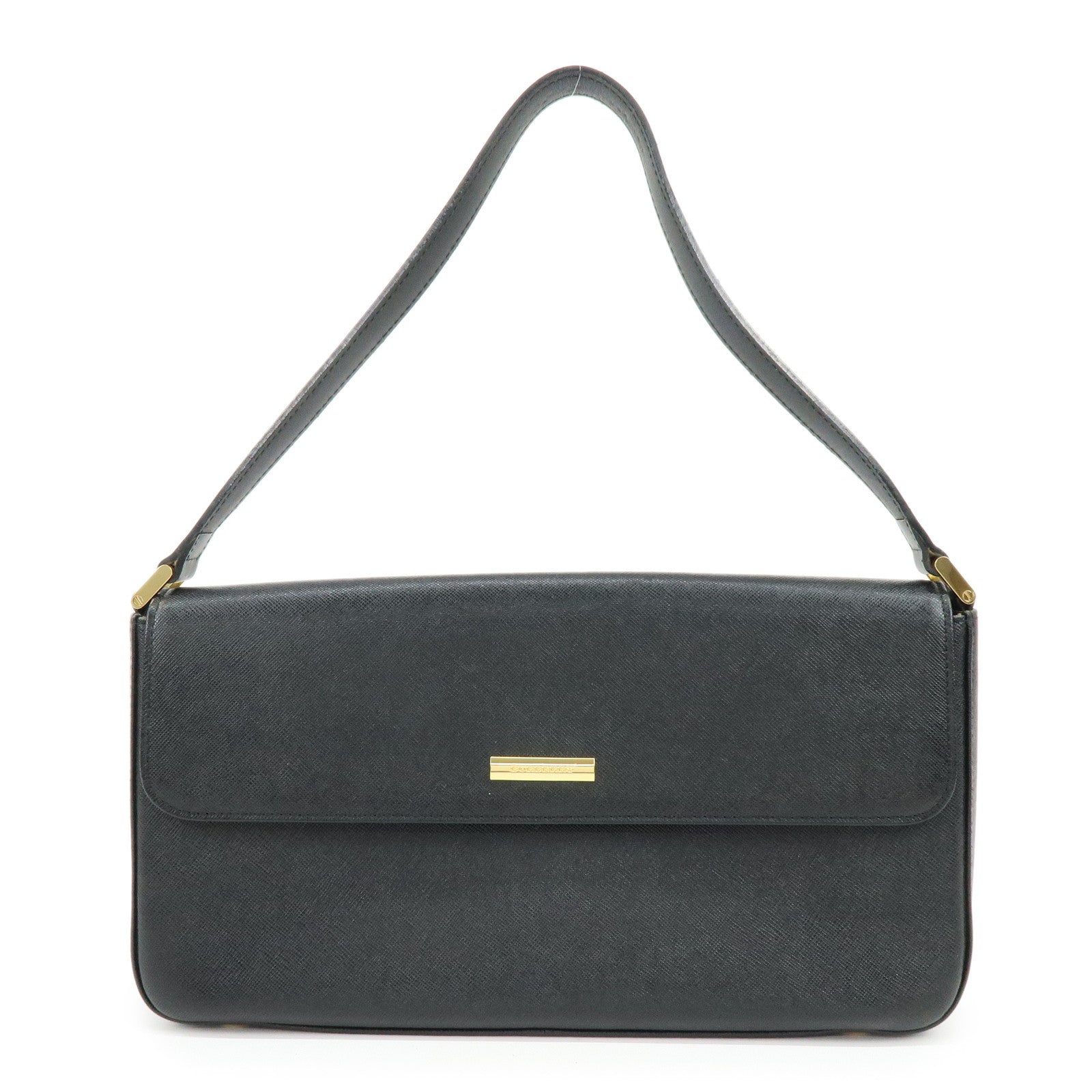 BURBERRY Logo Leather Flap Shoulder Bag Hand Bag Black