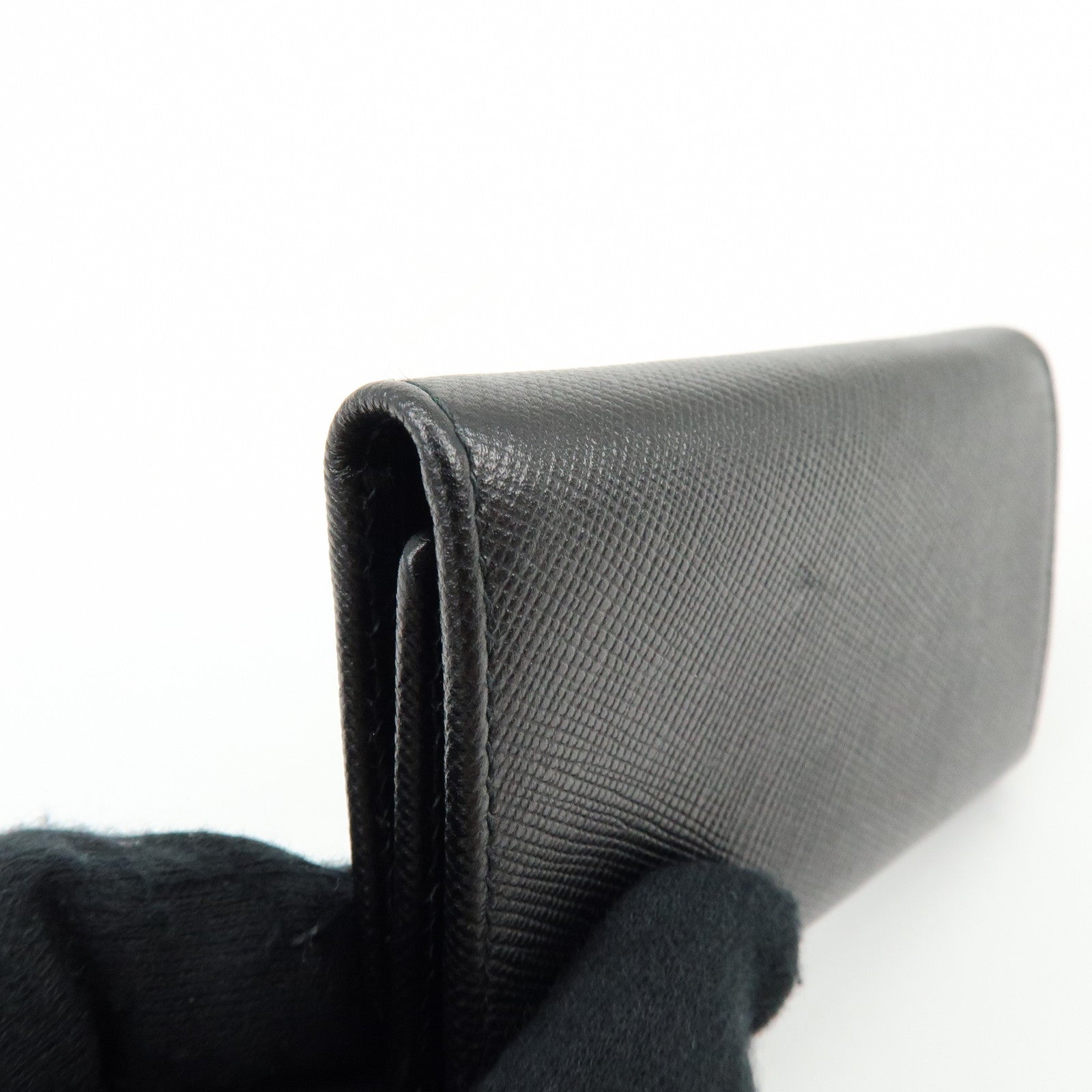PRADA Triangle Logo Saffiano Leather 6 Rings Key Case Black 1M0222