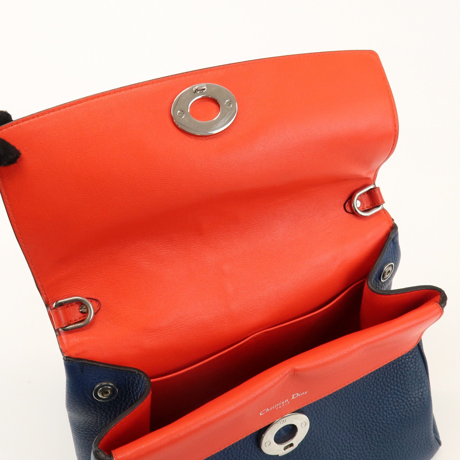 Christian Dior 2Way Leather Hand Bag Top Handle Bag Blue