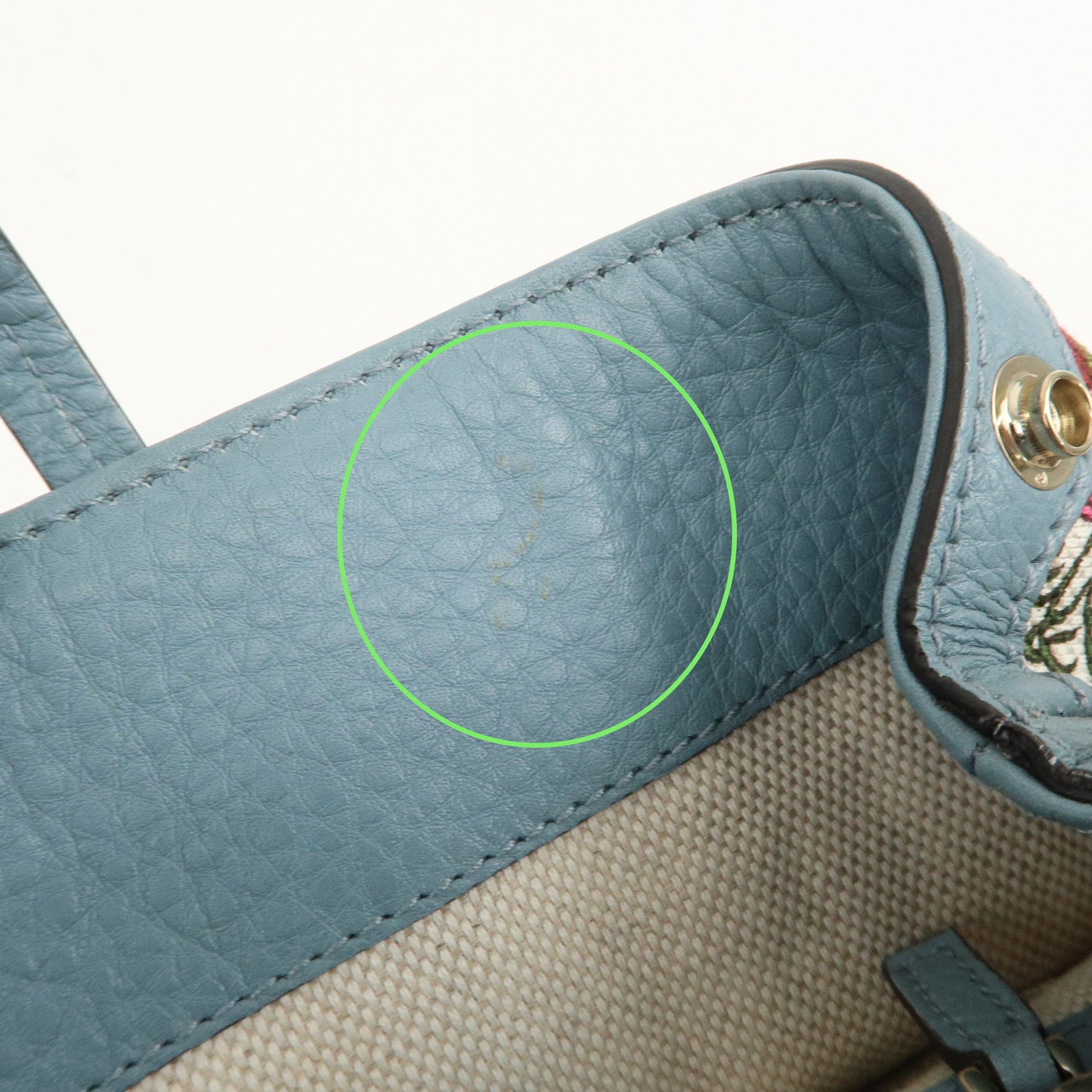 GUCCI Flora Canvas Leather Tote Bag Hand Bag Natural Blue 358470