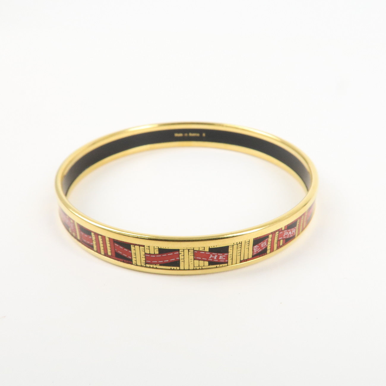 HERMES Plating Email PM Bangle Bracelet Black Gold Red Used