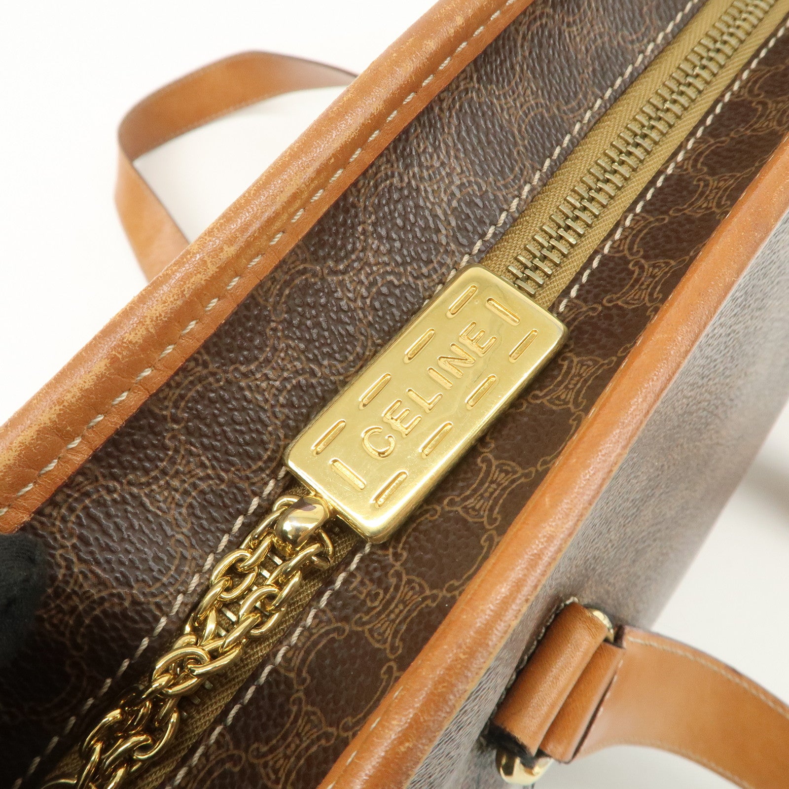 CELINE Macadam Logo Tote Bag Shoulder Bag Brown Gold