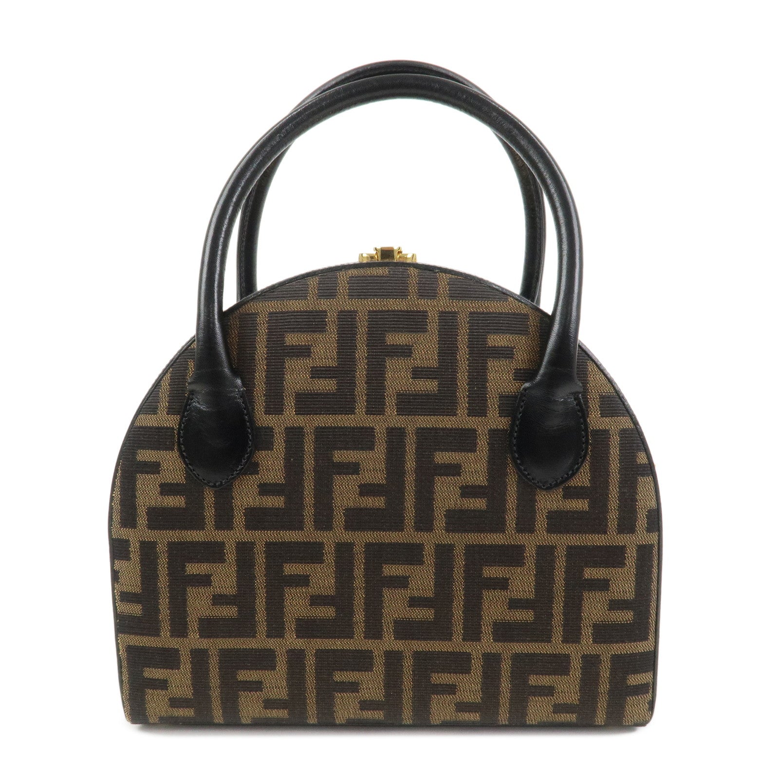 FENDI Zucca Canvas Leather 2Way Hand Bag Shoulder Bag Brown Black